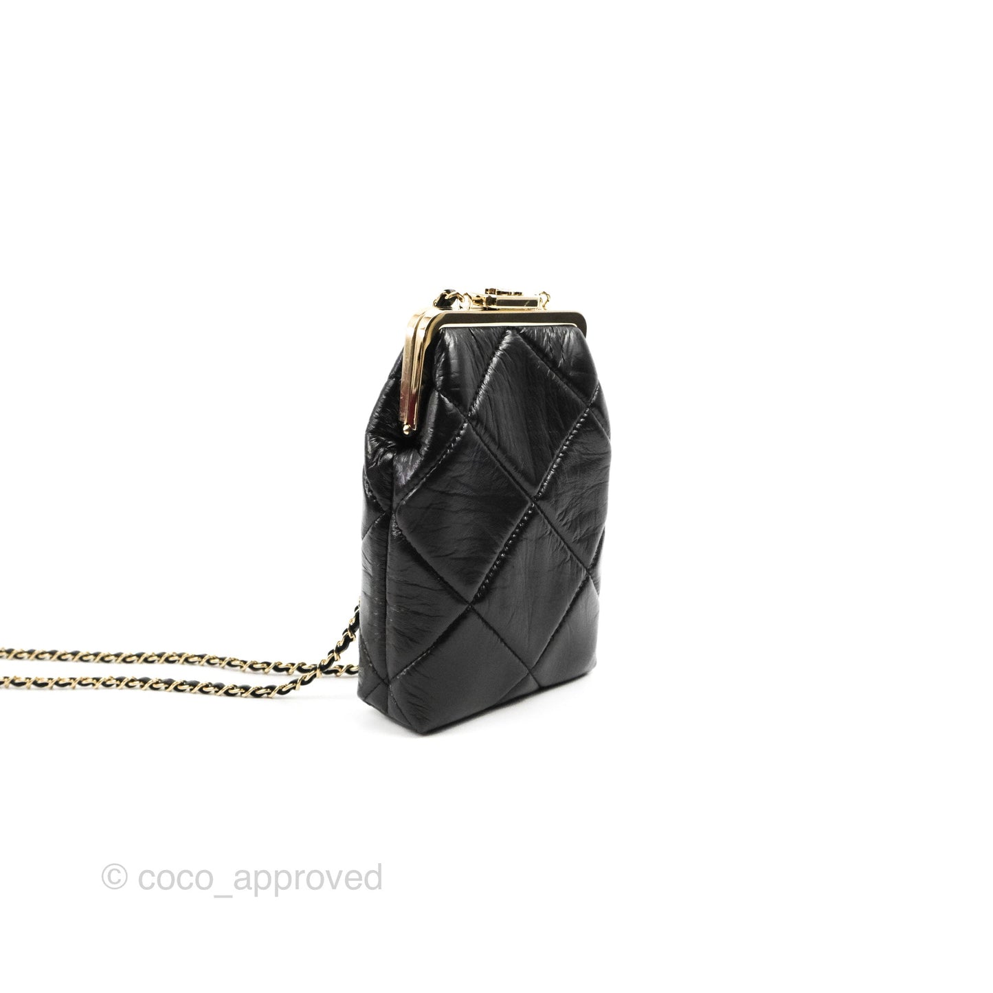 Chanel Kisslock Glasses Case Black Aged Lambskin Gold Hardware 21C