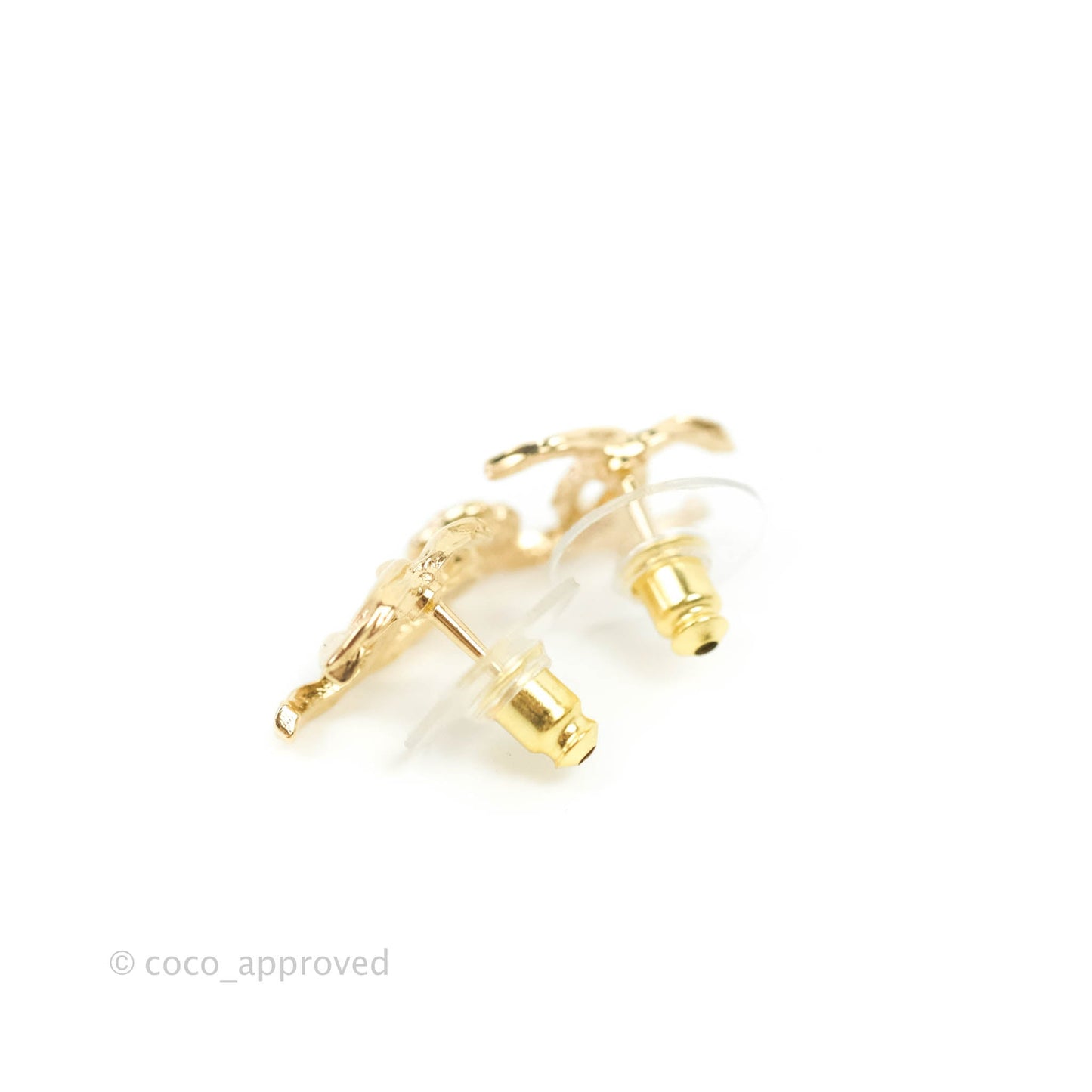 Chanel CC Camellia Earrings Gold Tone 22A