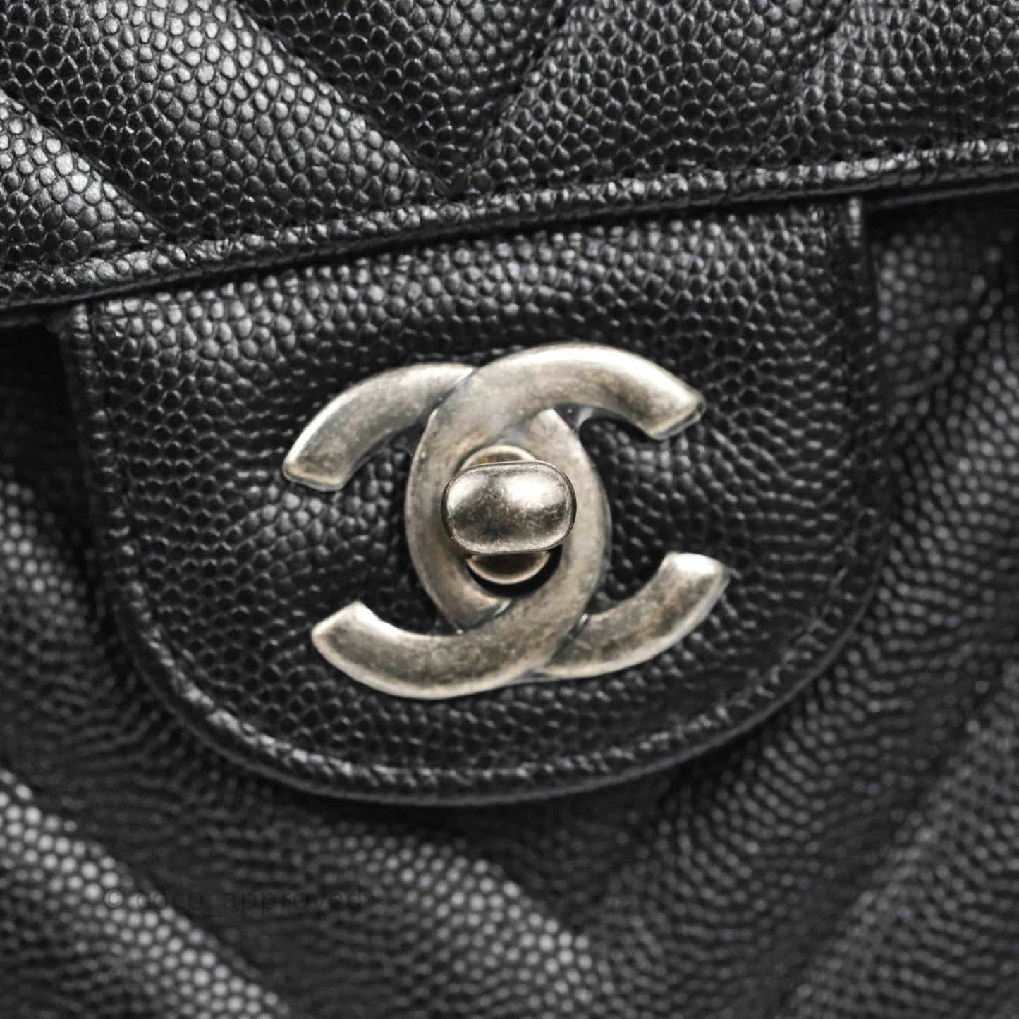 Chanel Classic M/L Medium Chevron Double Flap Iridescent Black Caviar Ruthenium Hardware 17B