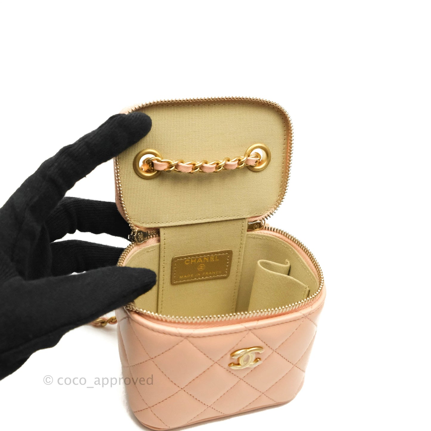 Chanel Classic Mini Pearl Crush Vanity With Chain Pink Lambskin Aged Gold Hardware