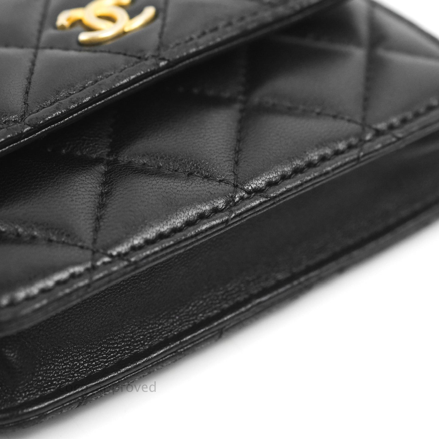 Chanel Mini Pearl Crush Clutch With Chain Belt Black Lambskin Aged Gold Hardware