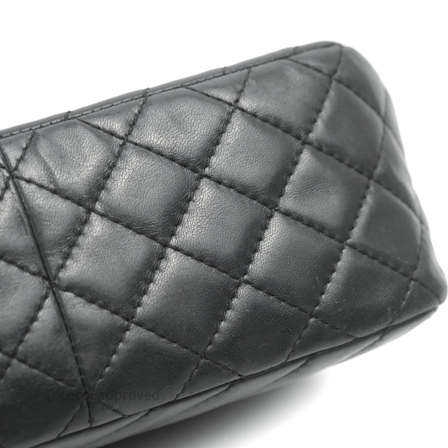 Chanel Quilted Large Single Flap Chevron Black Lambskin Silver Hardware