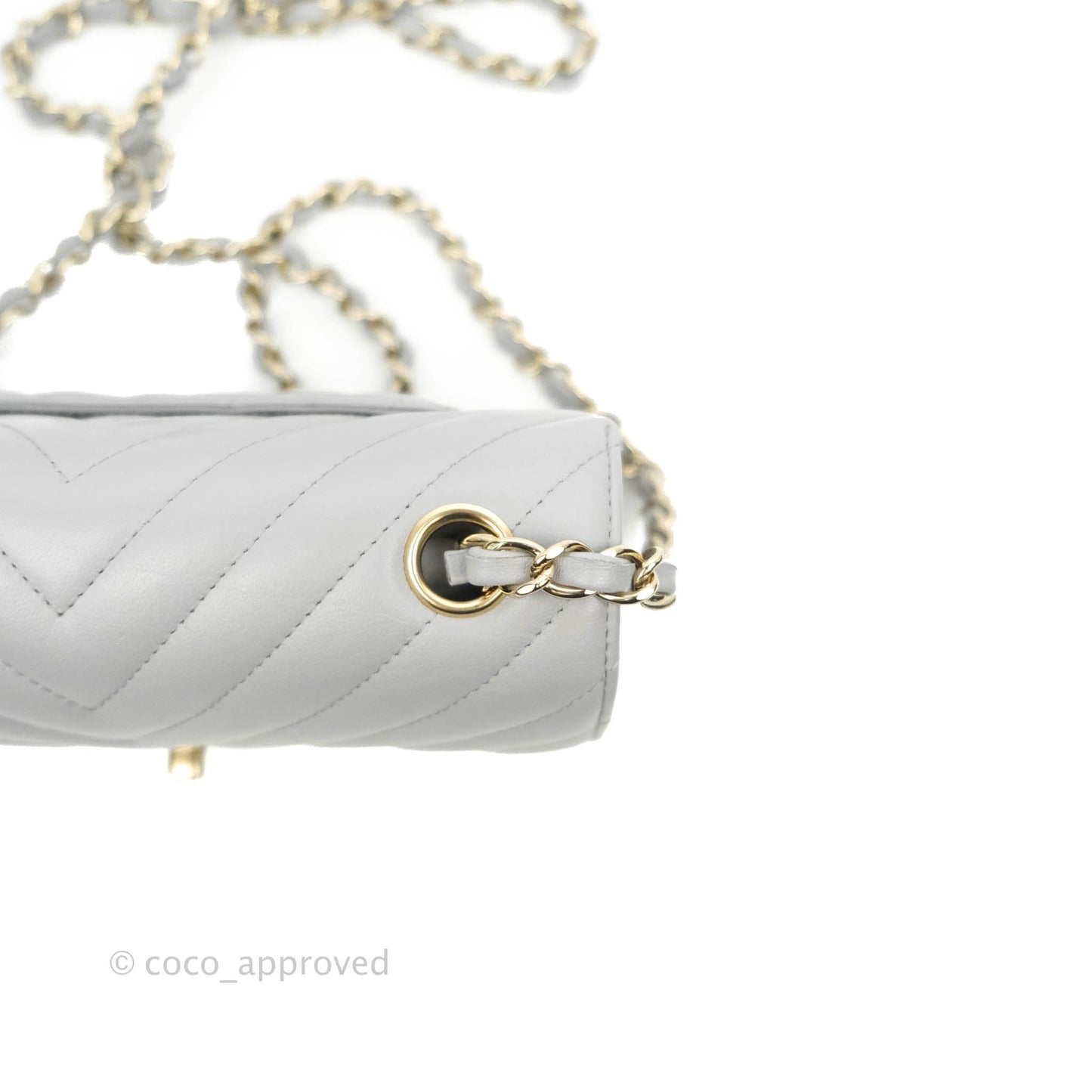 Chanel Chevron Mini Rectangular Flap Grey Lambskin Gold Hardware 20S