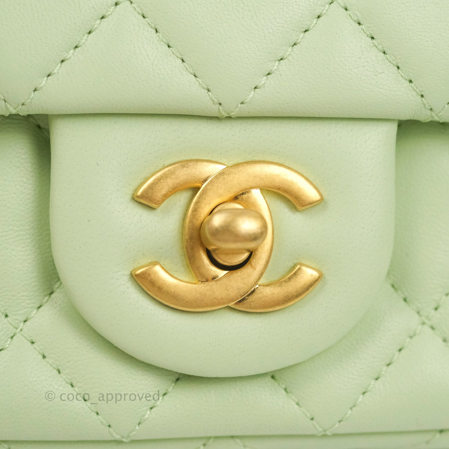 Chanel Quilted Mini Rectangular Pearl Crush Avocado Green Lambskin Aged Gold Hardware 22C