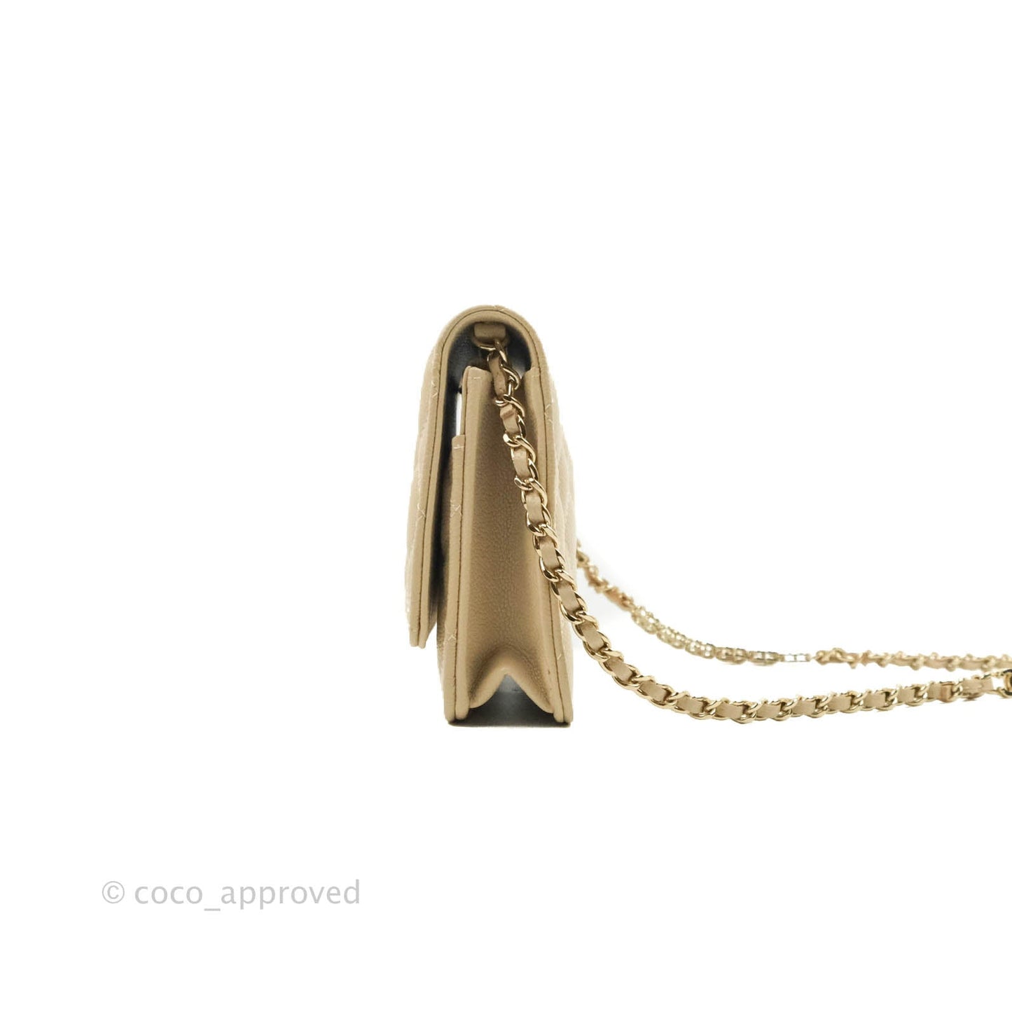 Chanel Quilted Wallet on Chain WOC Beige Caviar Gold Hardware