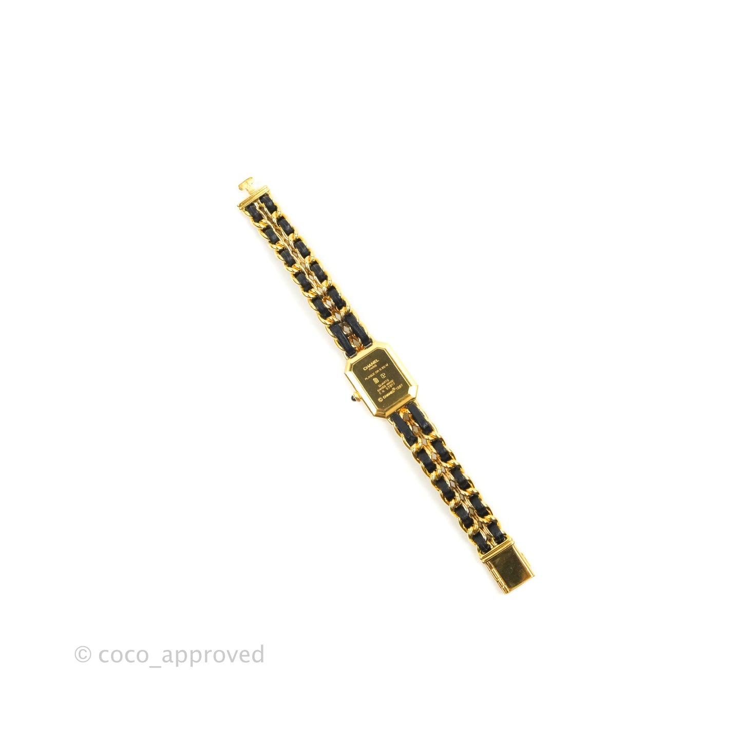 Chanel Vintage Première Watch Black Leather Gold Plated Size L