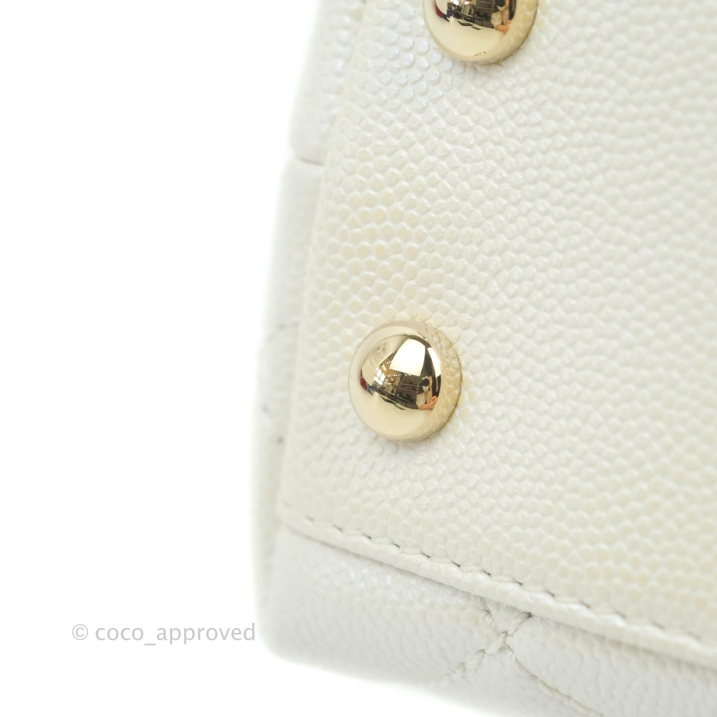 Chanel Mini Coco Handle Quilted Iridescent White Caviar Gold Hardware