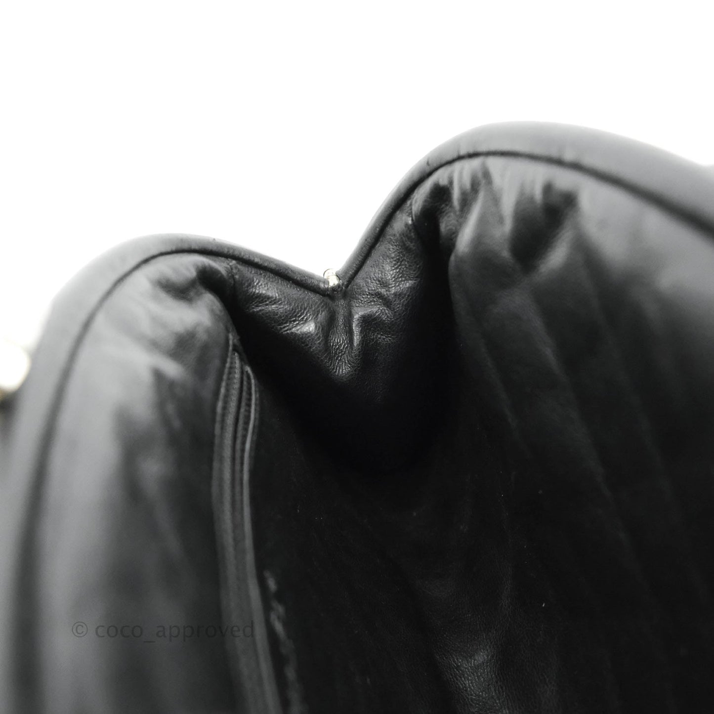 Chanel Quilted Timeless Kisslock Clutch Black Lambskin Silver Hardware