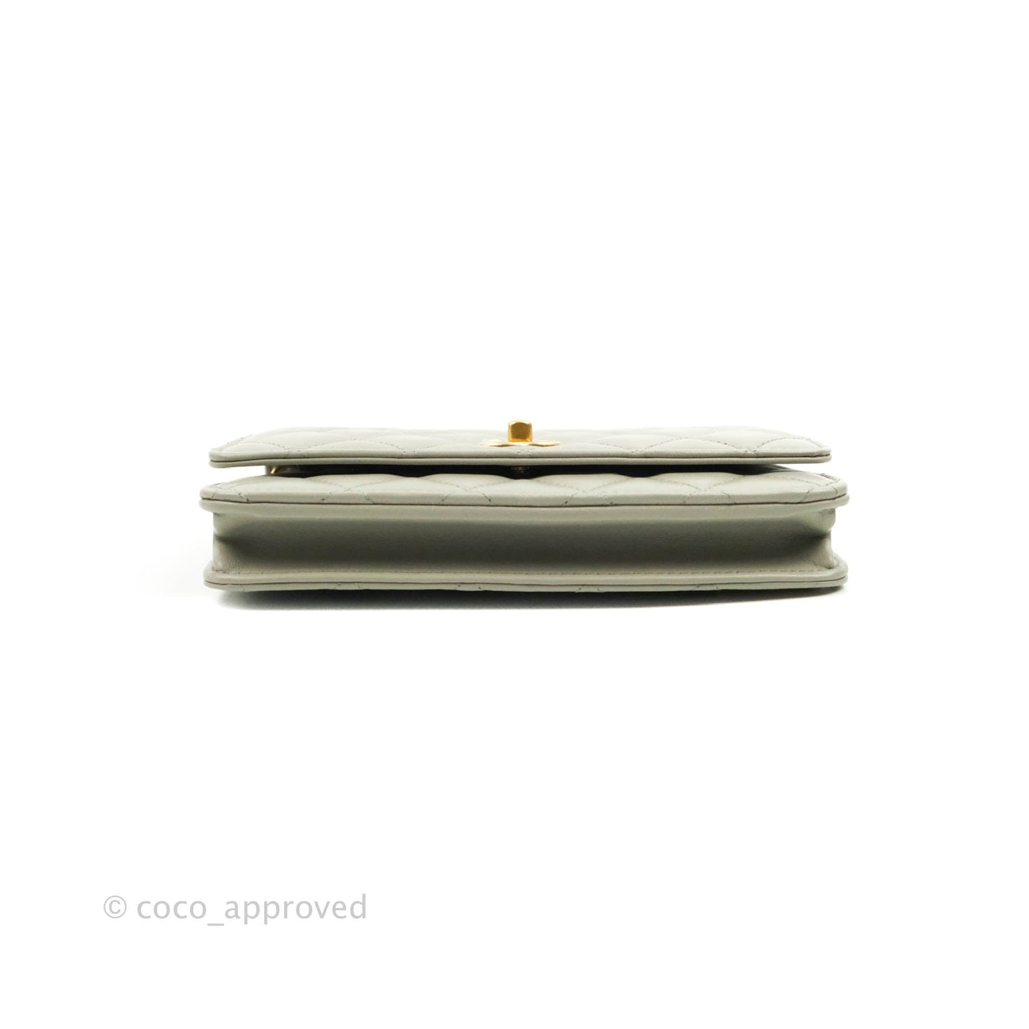 Chanel Quilted Pearl Crush Wallet on Chain WOC Light Grey Lambskin Aged Gold Hardware 22C