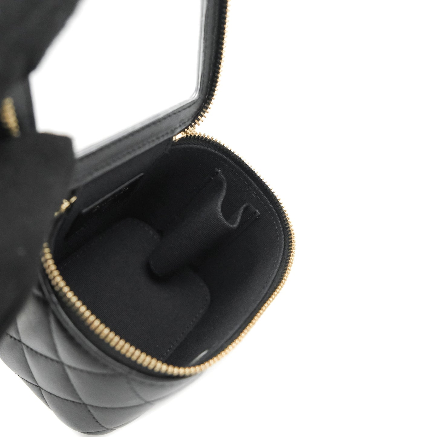 Chanel Mini Vanity With Pearl Chain Black Lambskin Gold Hardware