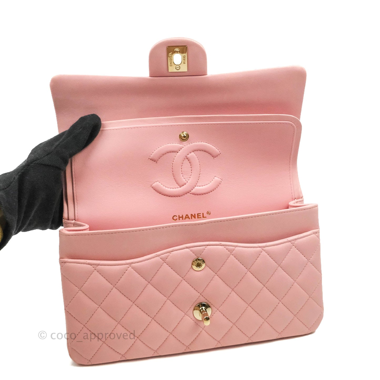 Chanel Classic M/L Medium Flap Quilted Pink Lambskin Gold Hardware