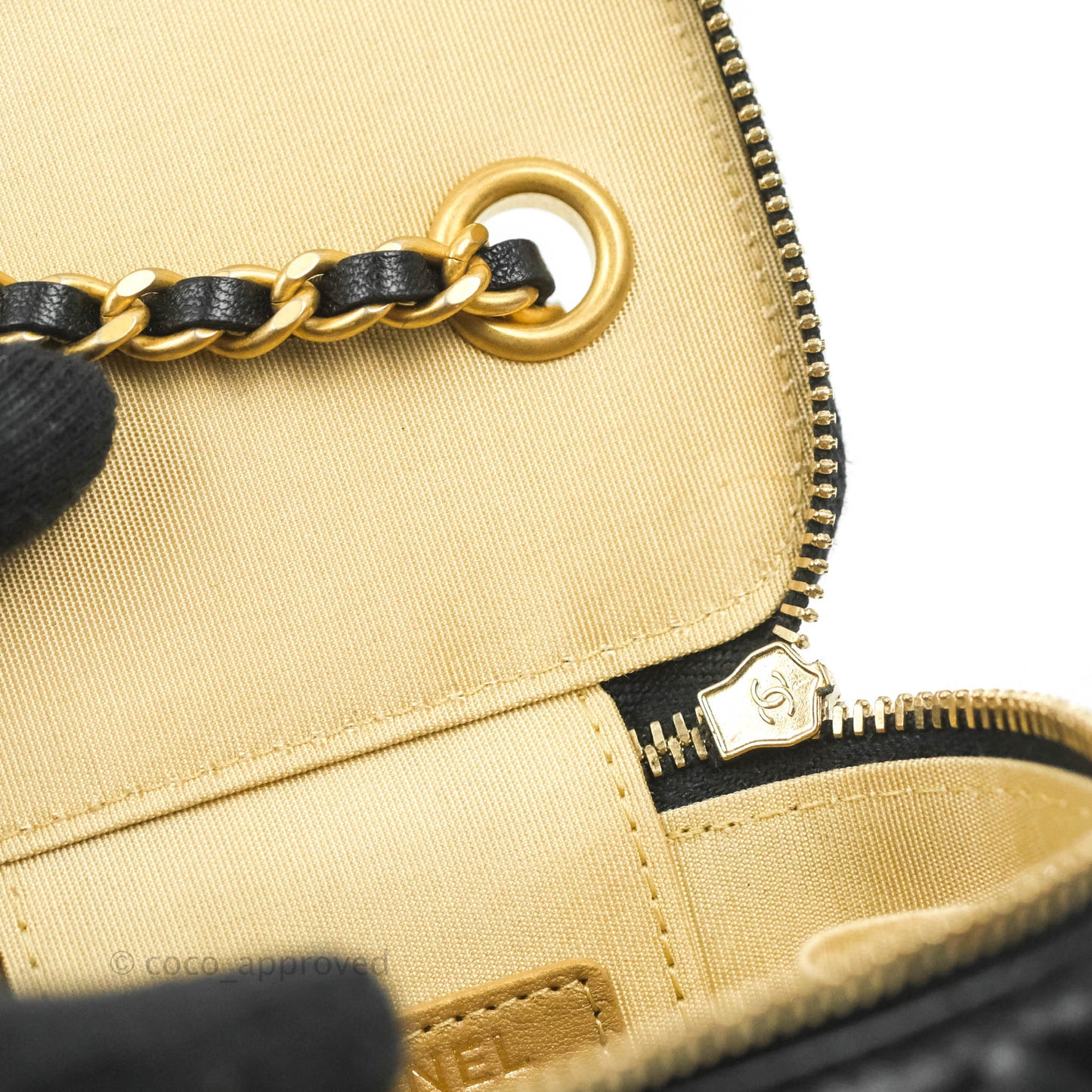 Chanel Classic Mini Pearl Crush Vanity With Chain Black Lambskin Aged Gold Hardware