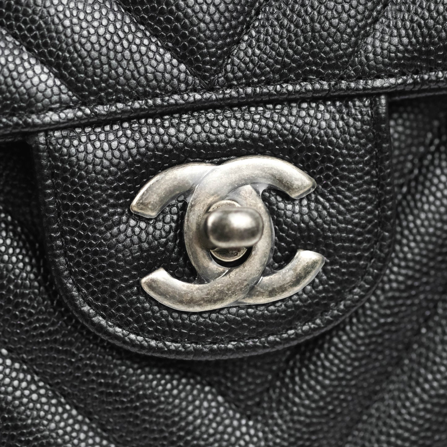 Chanel Classic M/L Medium Chevron Double Flap Iridescent Black Caviar Ruthenium Hardware 17B