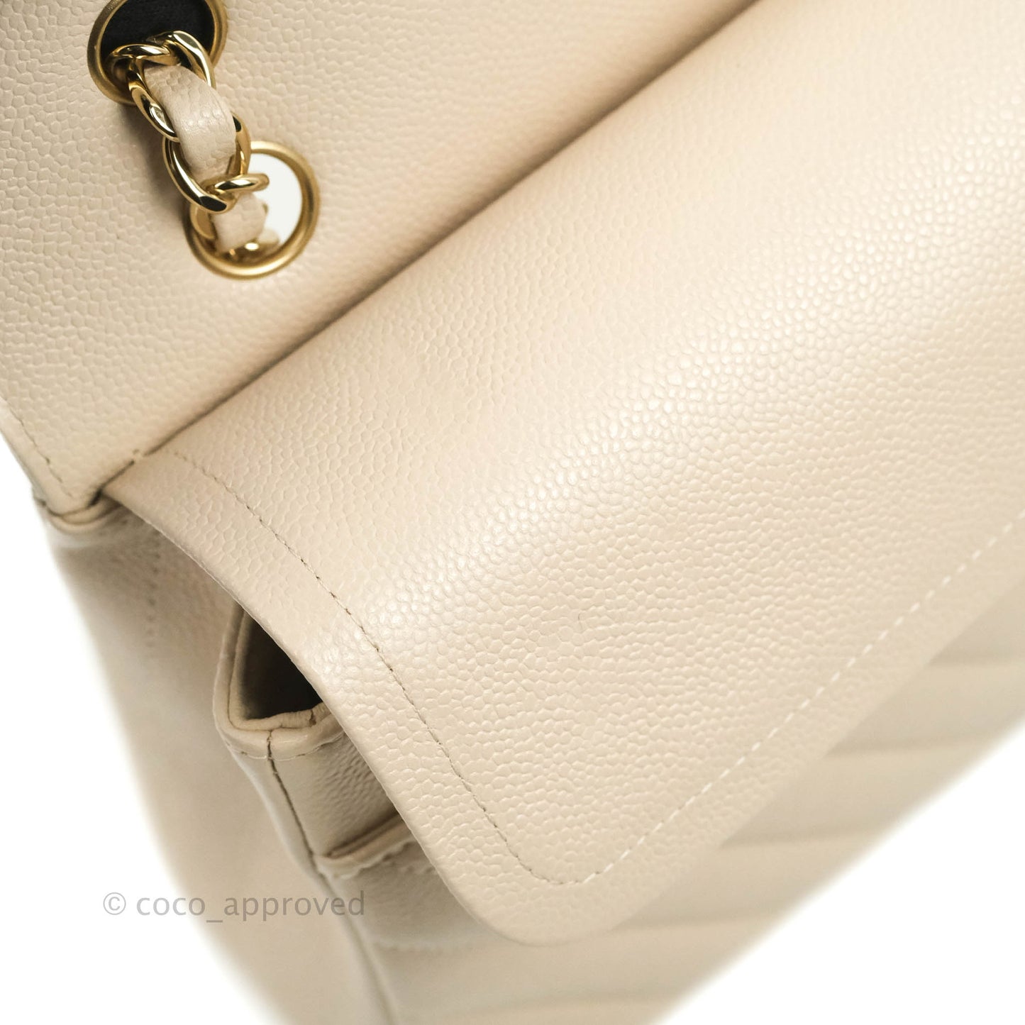 Chanel Classic M/L Medium Double Flap Chevron Ivory Caviar Gold Hardware