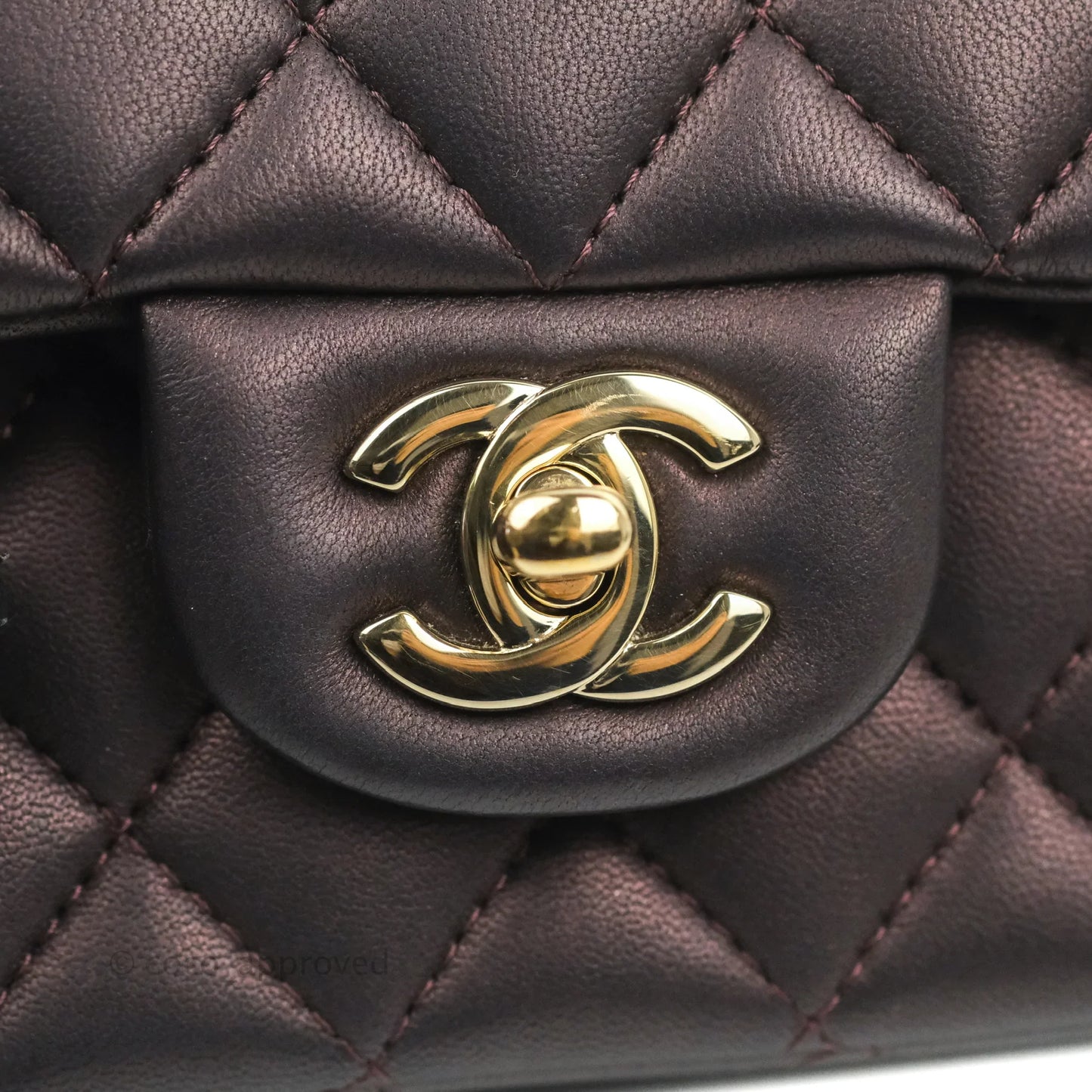 Chanel Top Handle Mini Rectangular Flap Bag Dark Purple Lambskin Gold Hardware