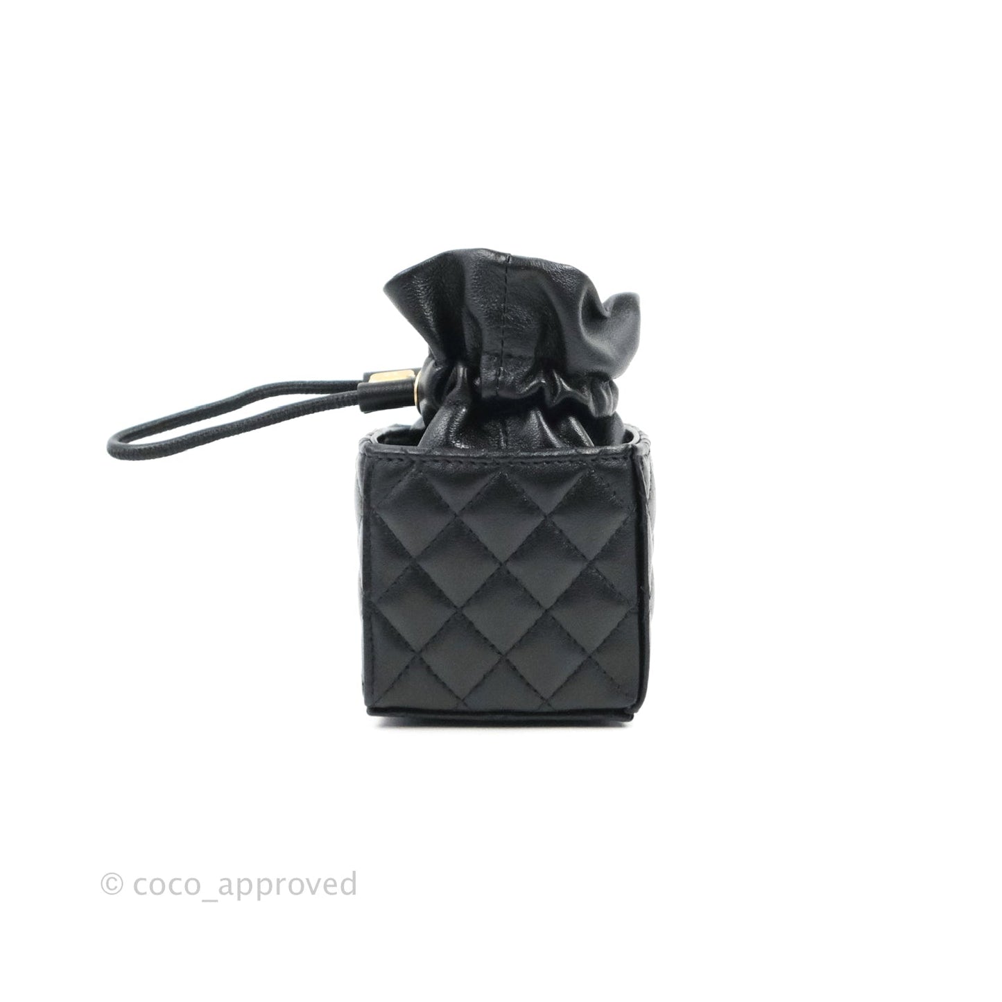 Chanel Mini Drawstring Bucket Bag with Chain Black Calfskin Aged Gold Hardware