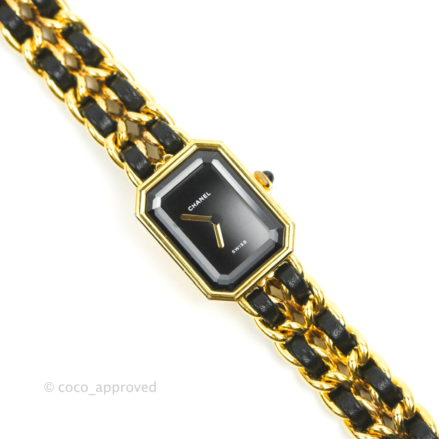 Chanel Vintage Première Watch Black Leather Gold Plated Size L