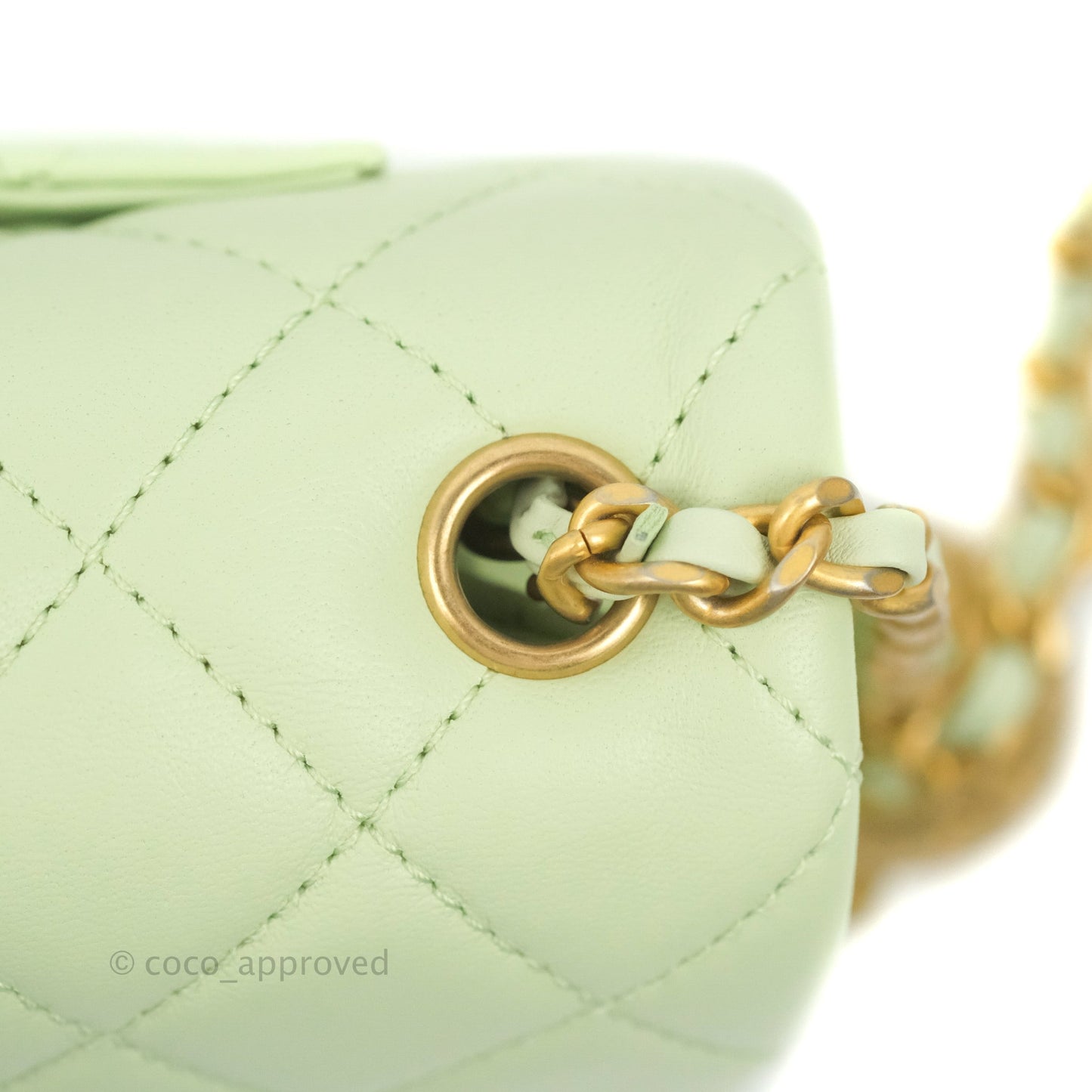 Chanel Quilted Mini Rectangular Pearl Crush Avocado Green Lambskin Aged Gold Hardware 22C