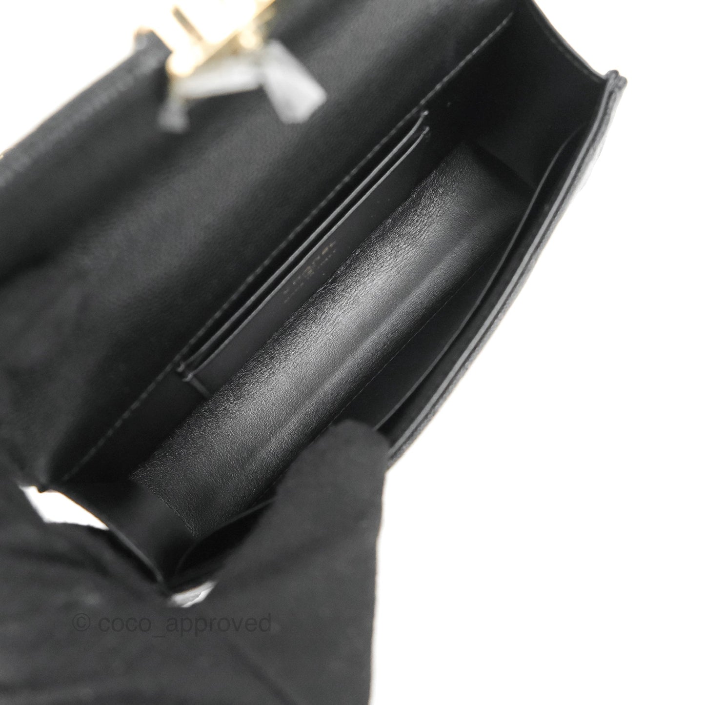 Chanel Top Handle Clutch with Chain Black Caviar Light Gold Hardware 23P
