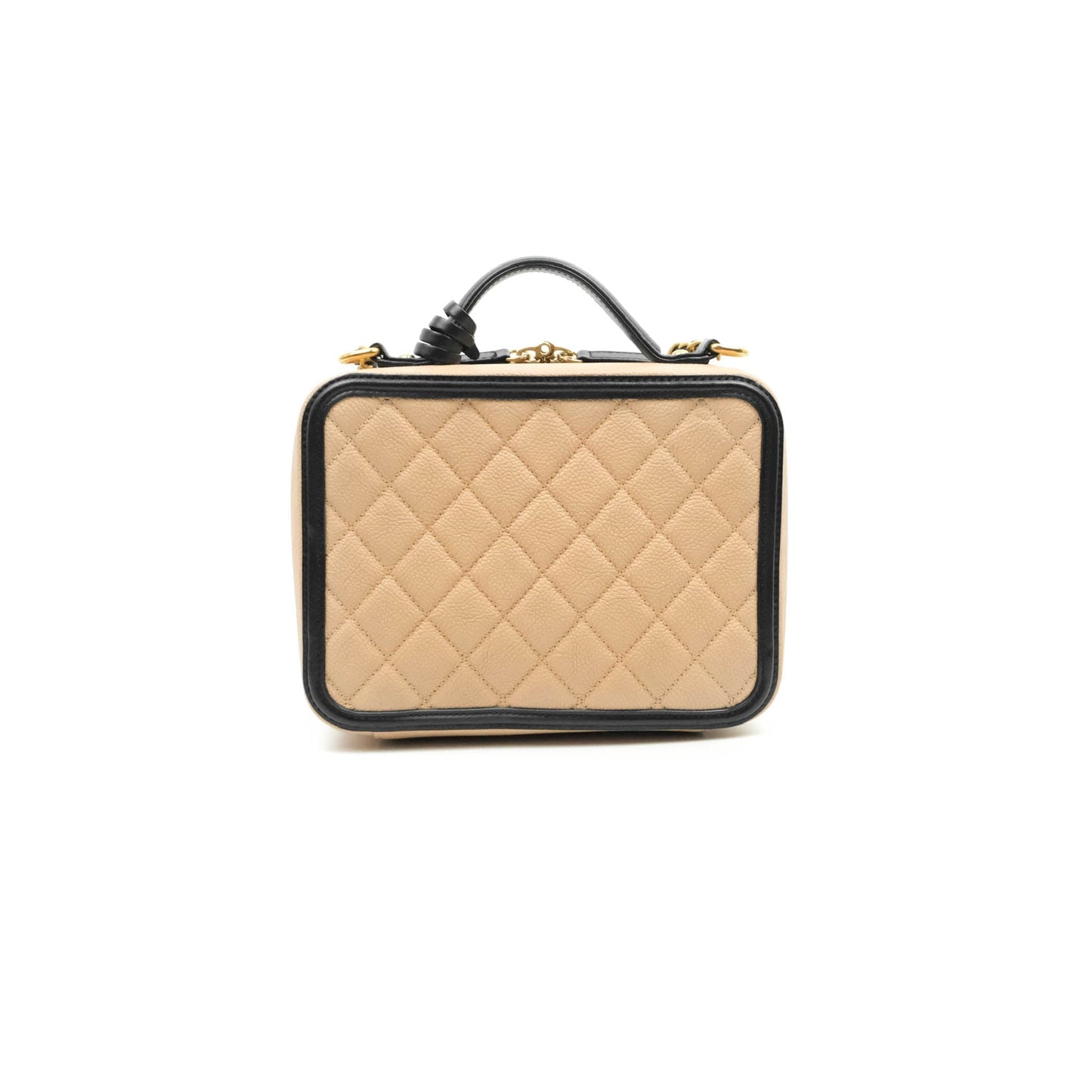Chanel Quilted Medium CC Filigree Vanity Case Beige Caviar Gold Hardware