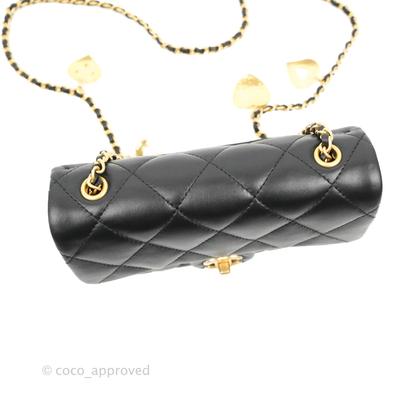 Chanel Mini Flap Bag With Heart CC Charm Black Lambskin Aged Gold Hardware