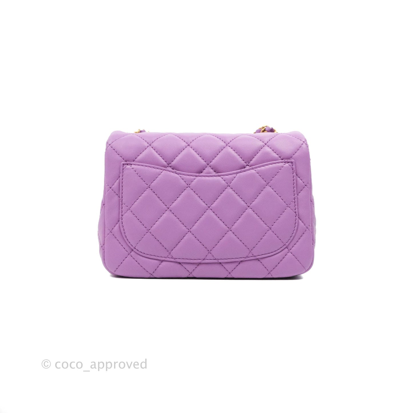Chanel Mini Square Pearl Crush Quilted Purple Lambskin Aged Gold Hardware
