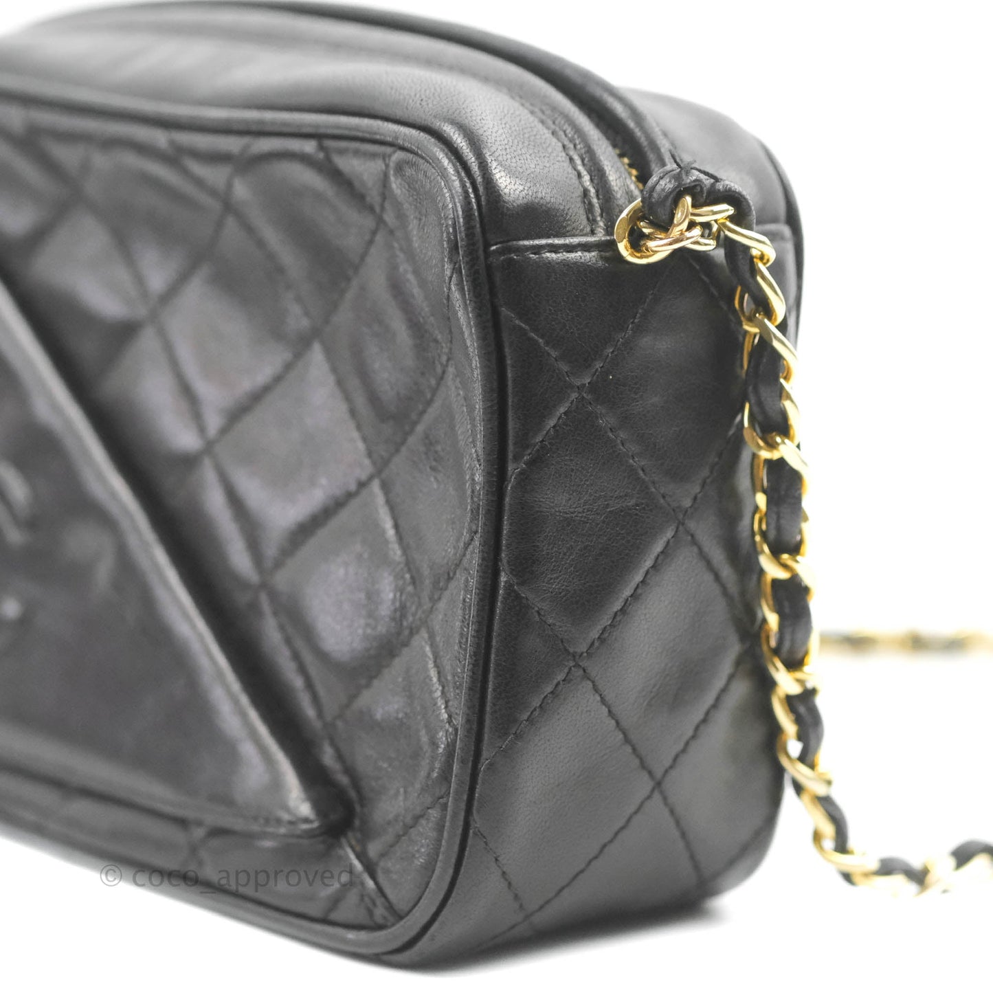 Chanel Vintage Small Camera Bag Black Lambskin Gold Hardware