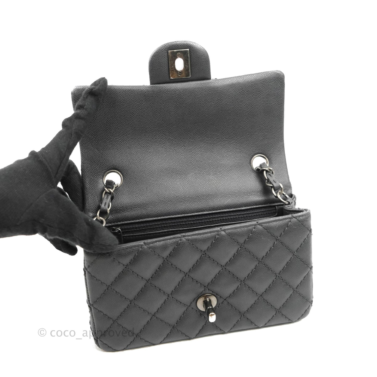 Chanel Quilted Mini Rectangular Dark Grey Caviar Ruthenium Hardware