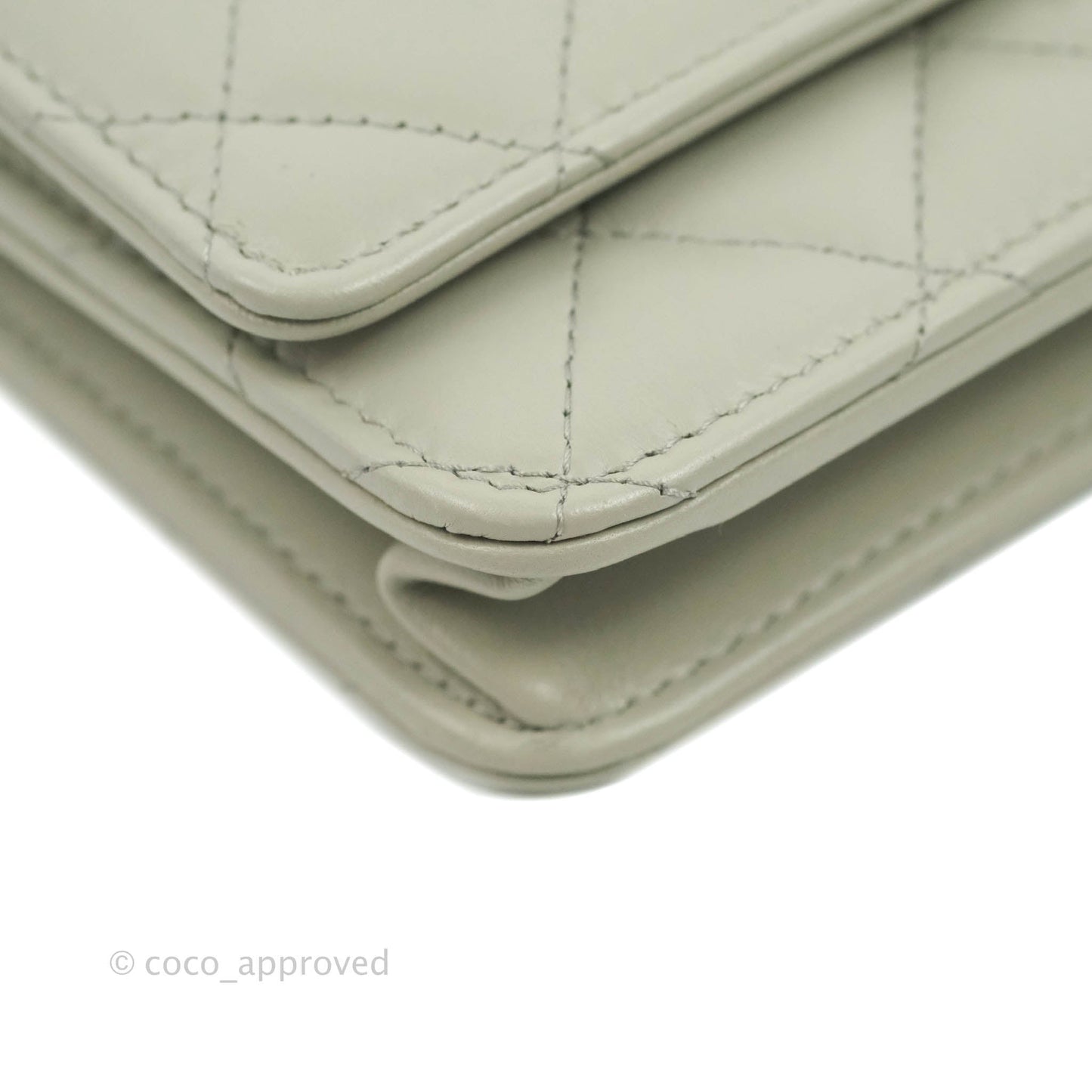Chanel Quilted Pearl Crush Wallet on Chain WOC Light Grey Lambskin Aged Gold Hardware 22C