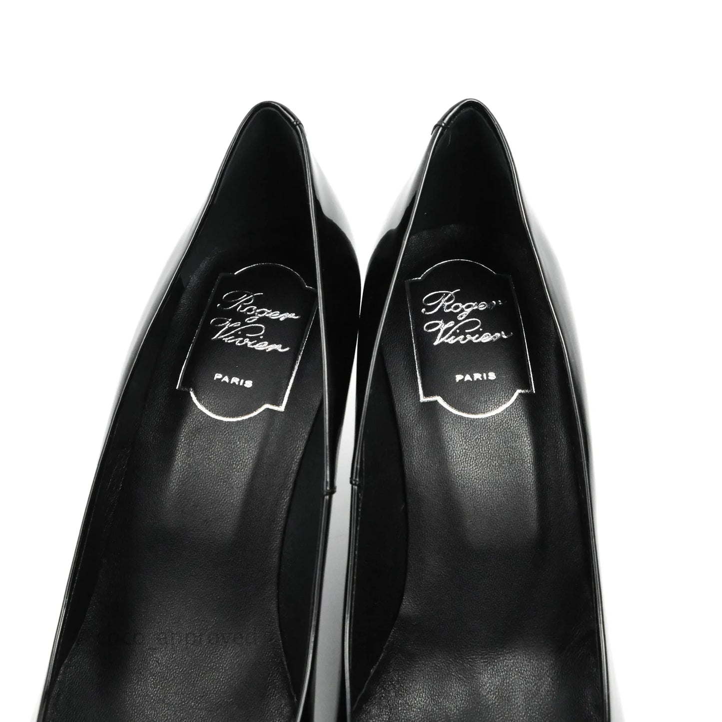 Roger Vivier Trompette Pumps Black Patent Silver Hardware Size 38.5