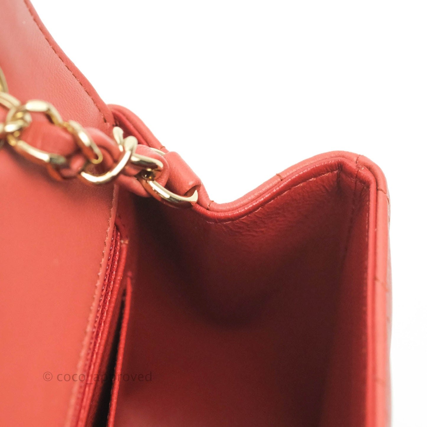 Chanel Chevron Mini Rectangular Flap Brick Red Lambskin Aged Gold Hardware