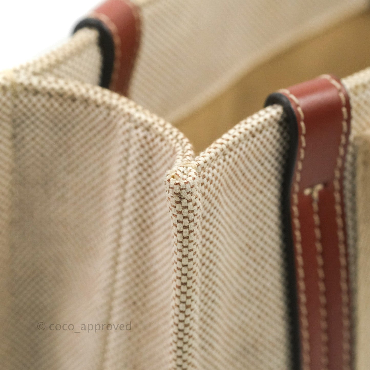 Chloe Small Woody Tote Bag Cotton Canvas & Brown Calfskin with Woody Ribbon