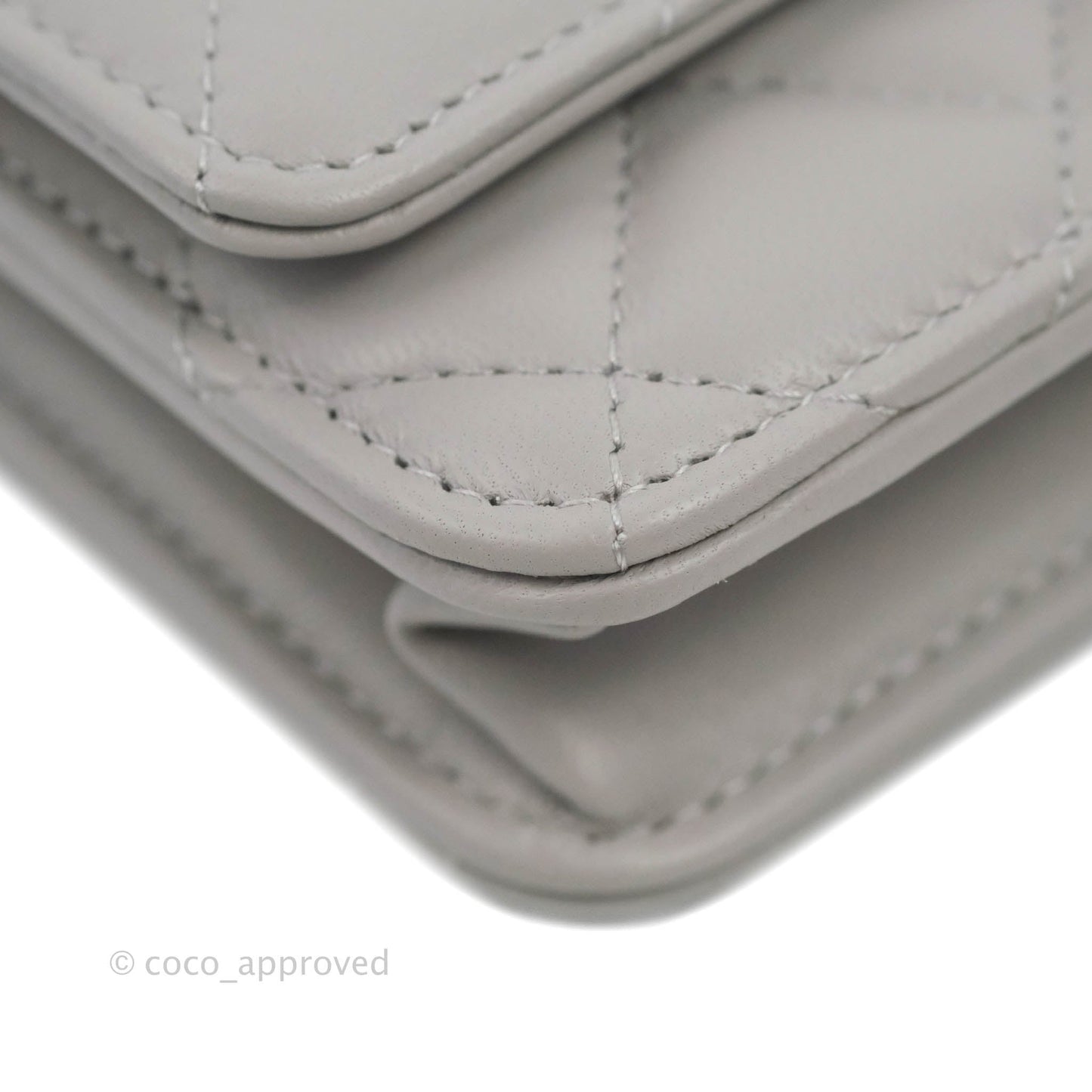 Chanel Quilted Pearl Crush Wallet on Chain WOC Grey Lambskin Aged Gold Hardware