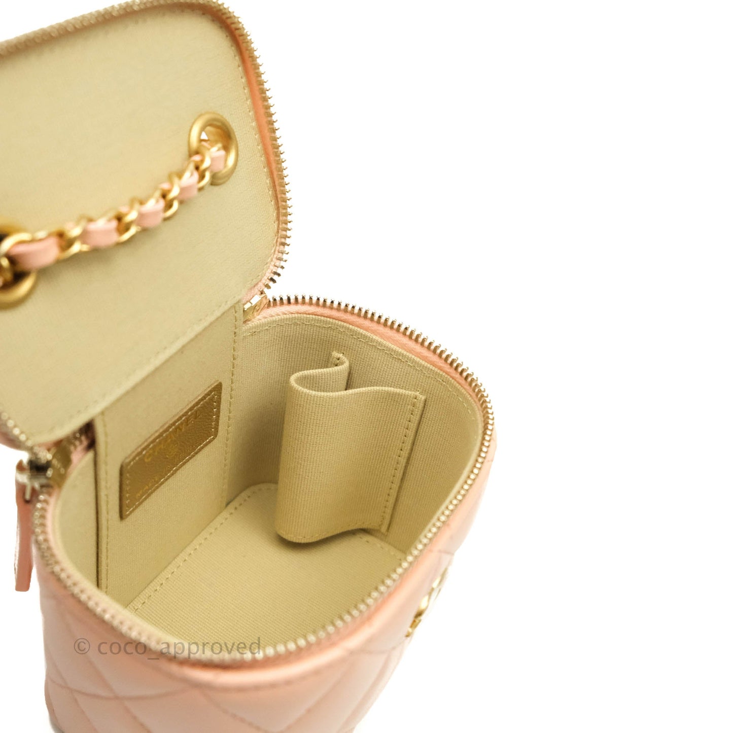 Chanel Classic Mini Pearl Crush Vanity With Chain Pink Lambskin Aged Gold Hardware