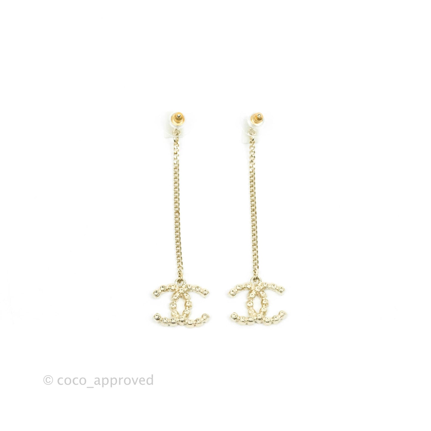 Chanel Crystal CC Long Drop Earrings Gold Tone 21V