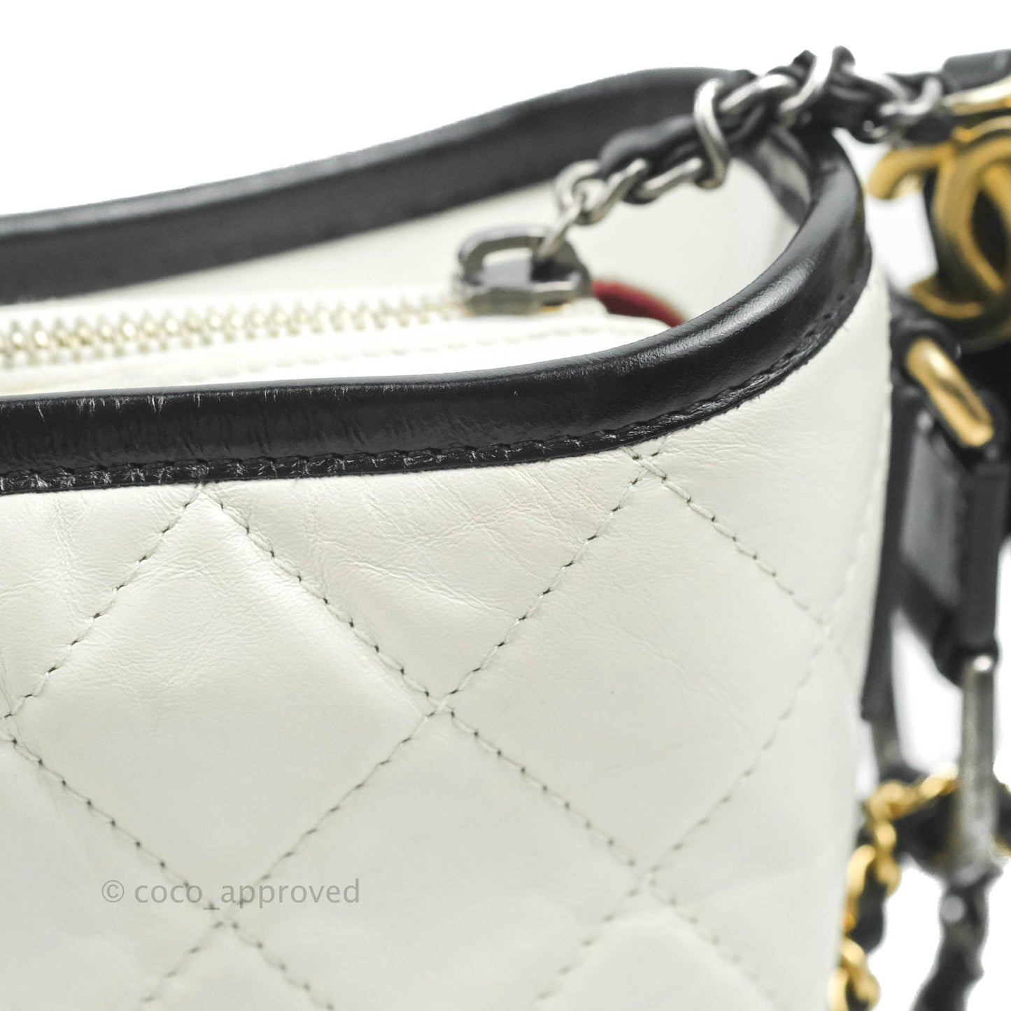 Chanel Quilted Small Gabrielle Hobo White Black Calfskin Mixed Hardware