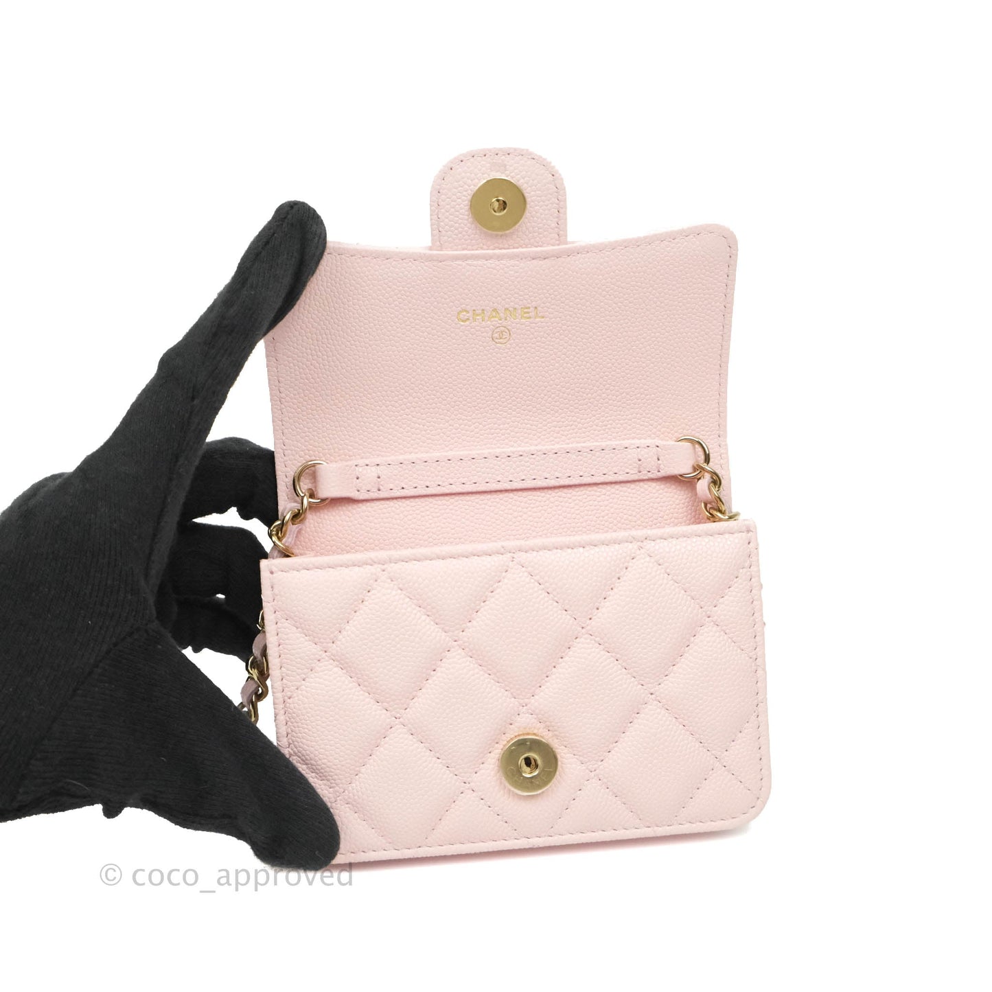 Chanel Mini Wallet With Chain Light Pink Caviar Gold Hardware