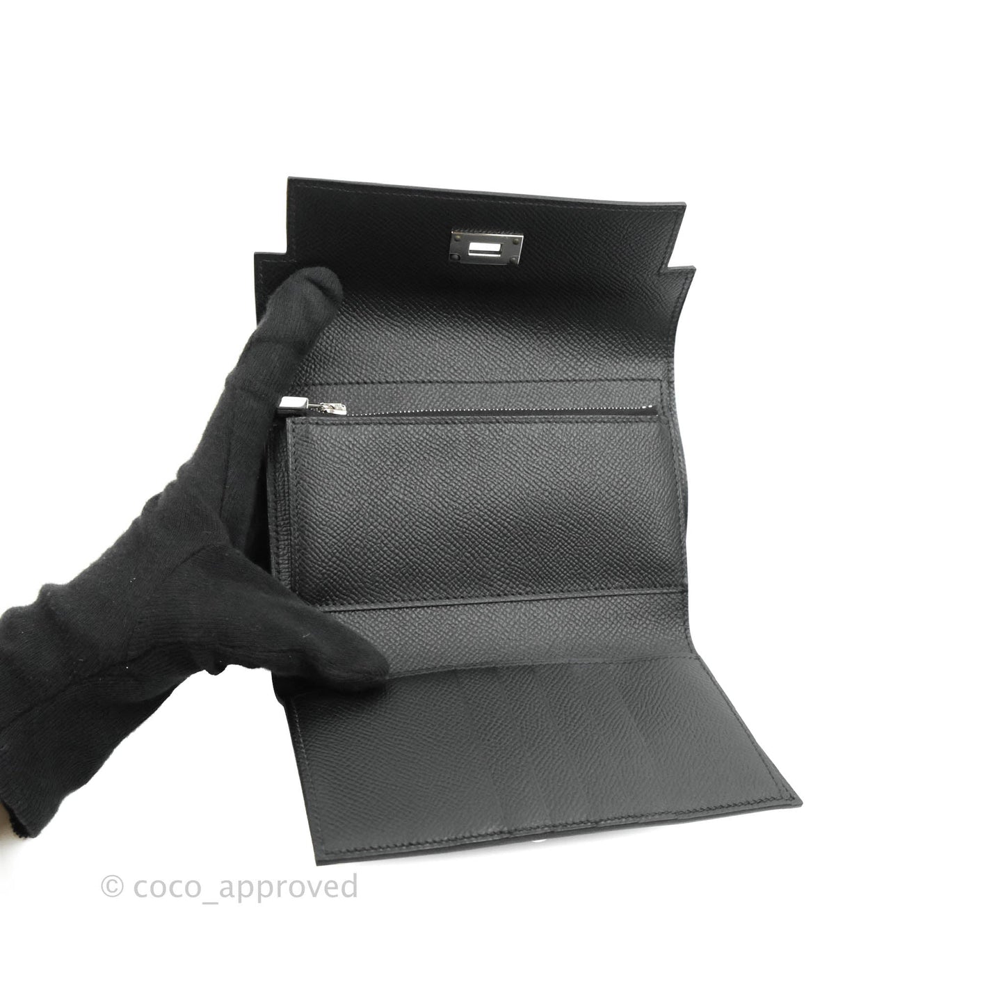 Hermès Small Kelly Wallet Black Epsom Palladium Hardware