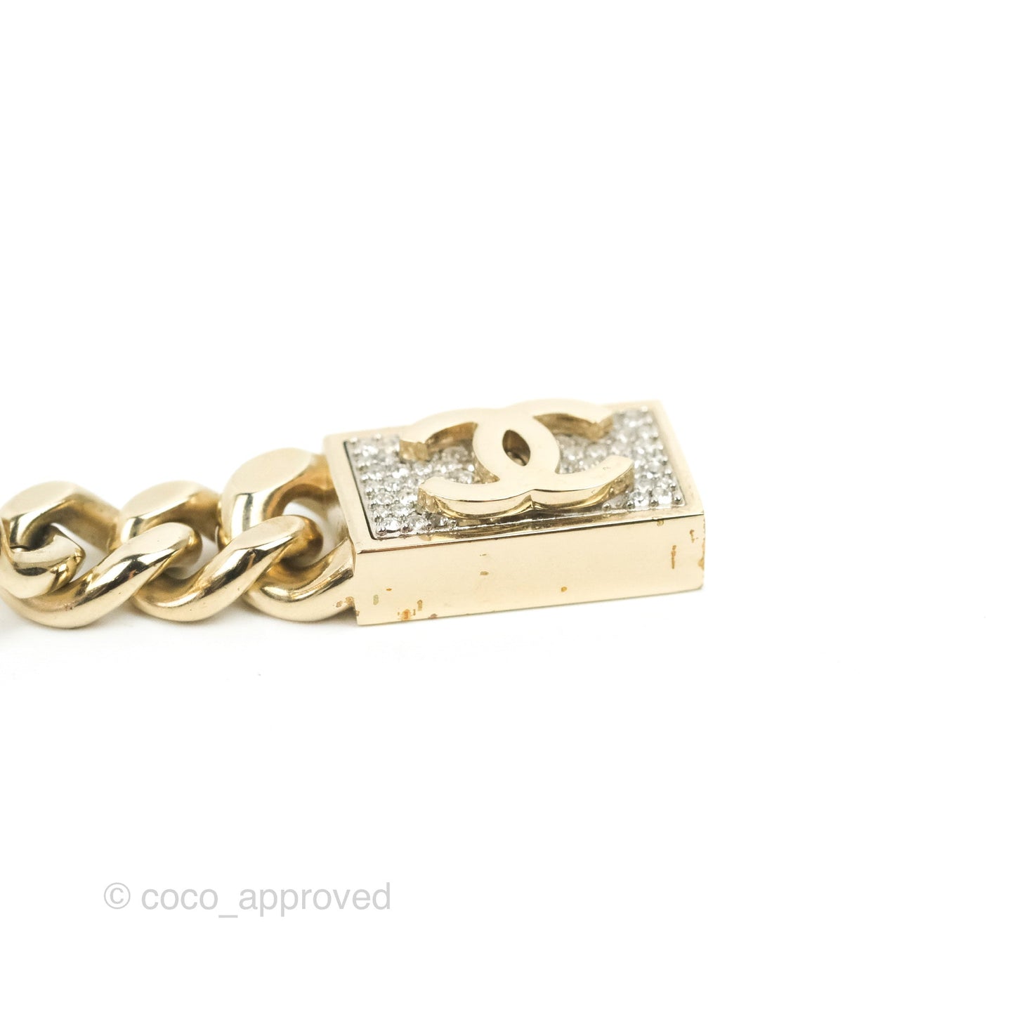 Chanel Chain CC Crystal Plate Drop Earrings Gold Tone 21C