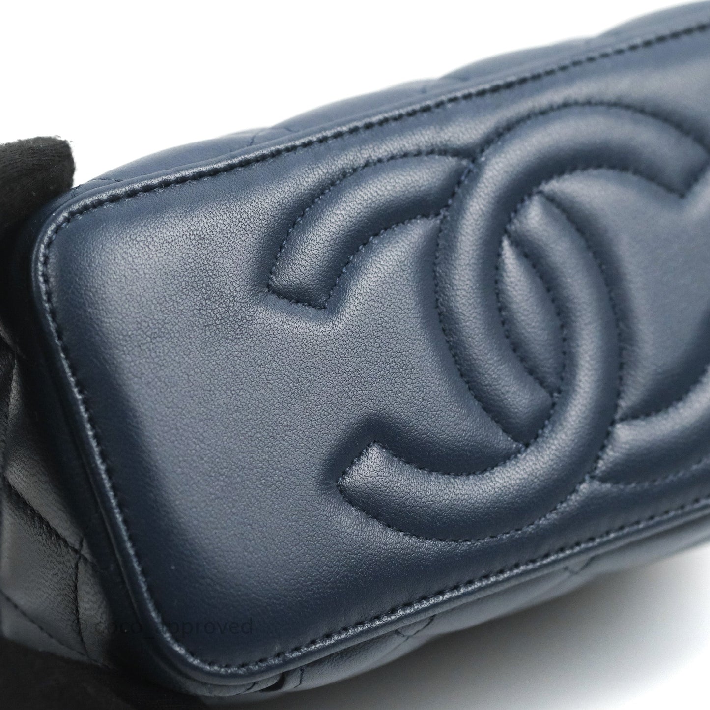 Chanel Vanity Rectangular Metal Top Handle Navy Lambskin Aged Gold Hardware 22B