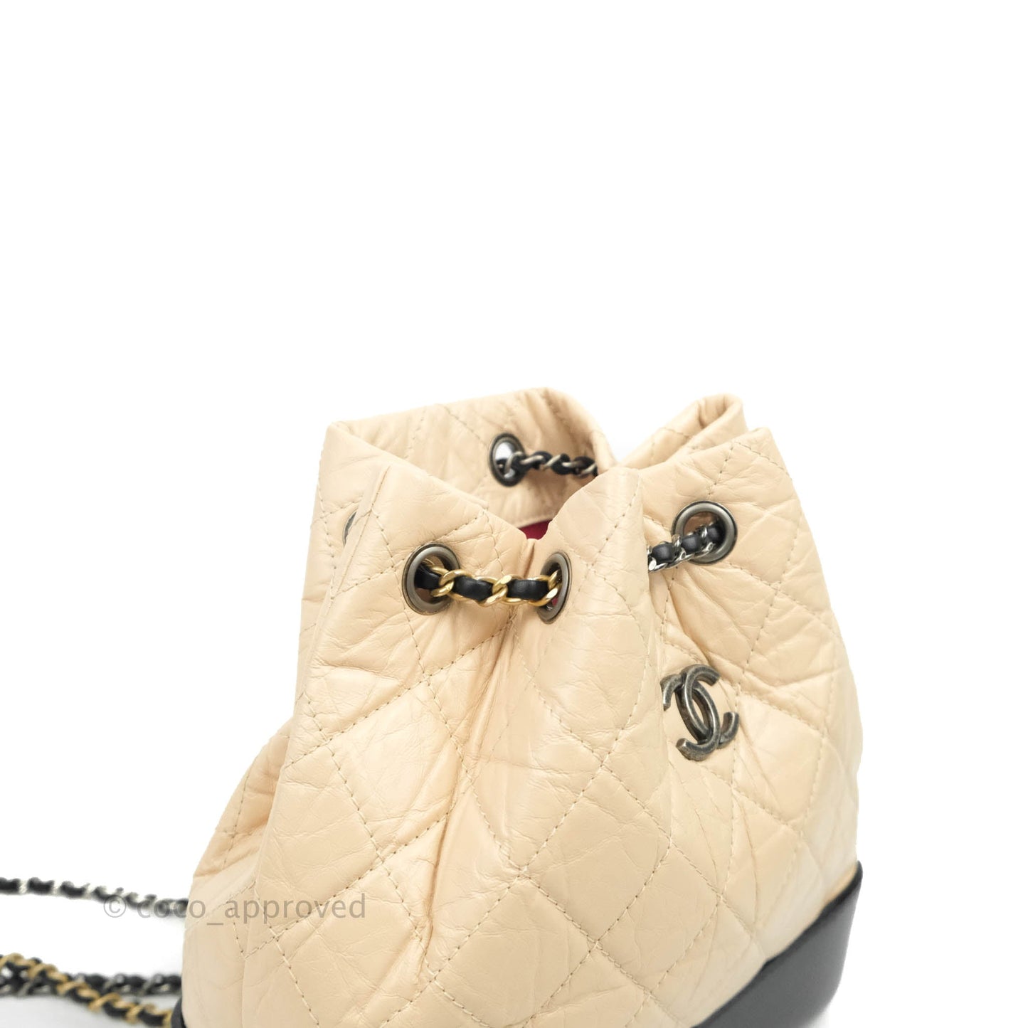 Chanel Small Gabrielle Backpack Beige Black Aged Calfskin