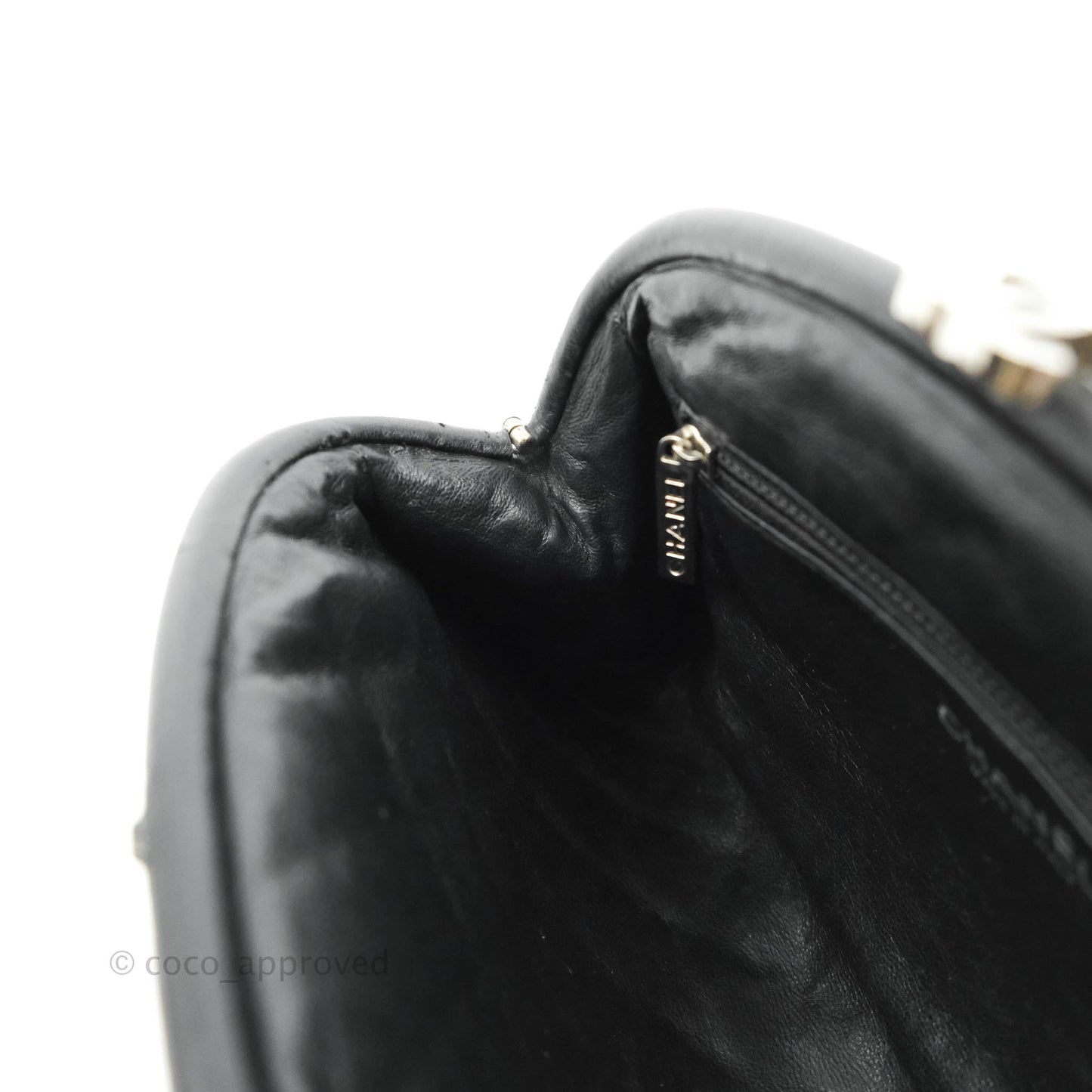 Chanel Quilted Timeless Kisslock Clutch Black Lambskin Silver Hardware