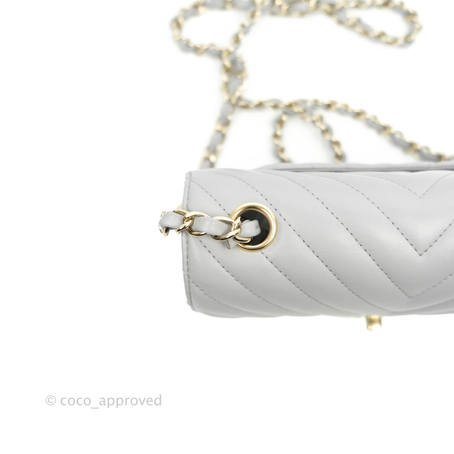 Chanel Chevron Mini Rectangular Flap Grey Lambskin Gold Hardware 20S