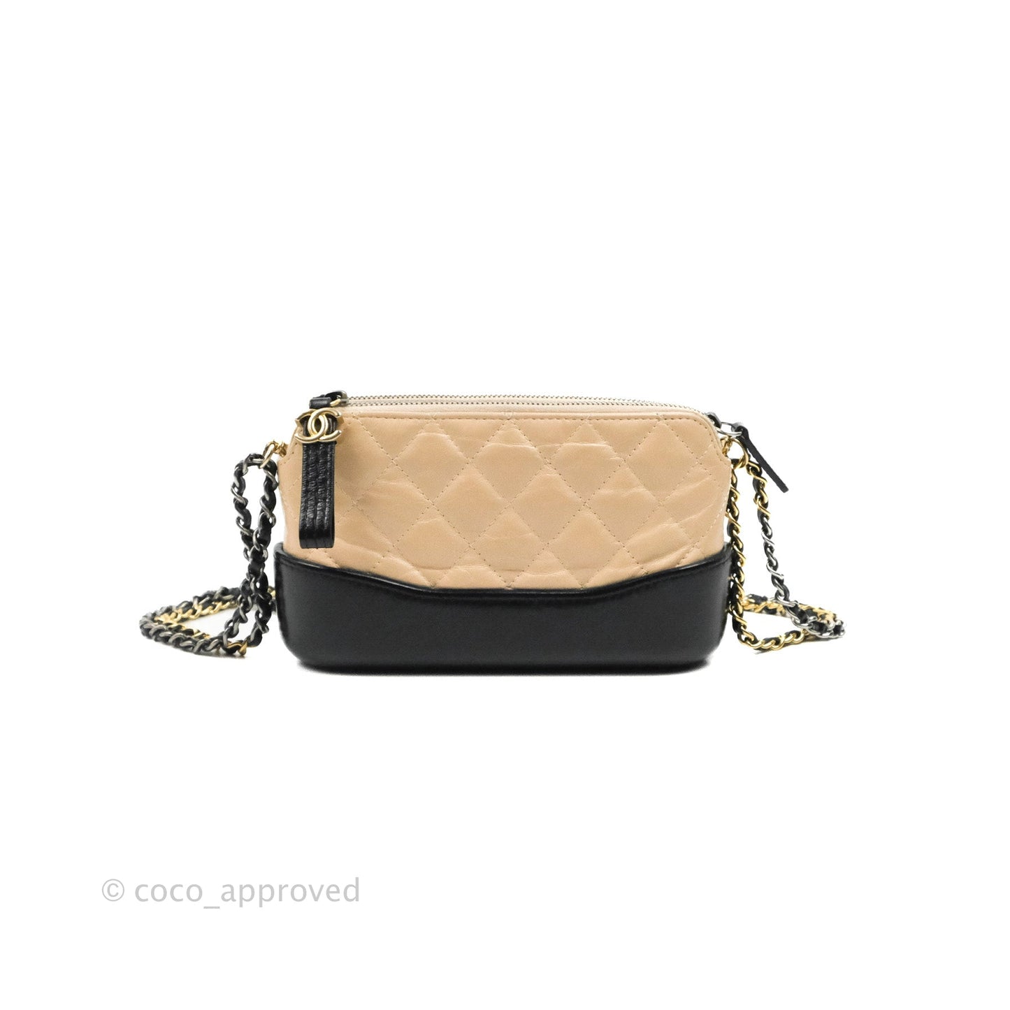 Chanel Gabrielle Clutch With Chain Aged Calfskin Beige/ Black Mixed Hardware
