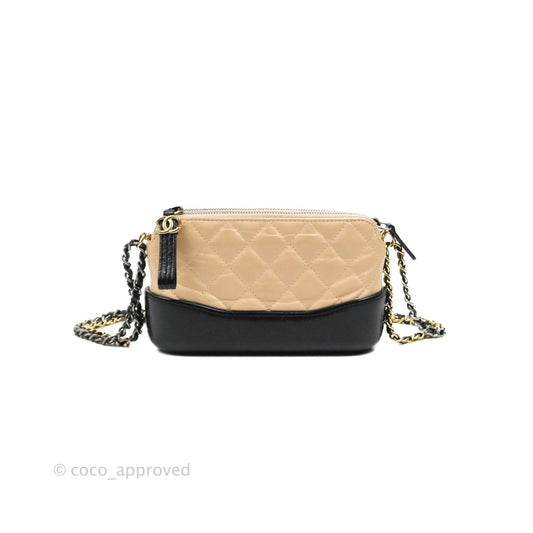 Chanel Gabrielle Clutch With Chain Aged Calfskin Beige/ Black Mixed Hardware