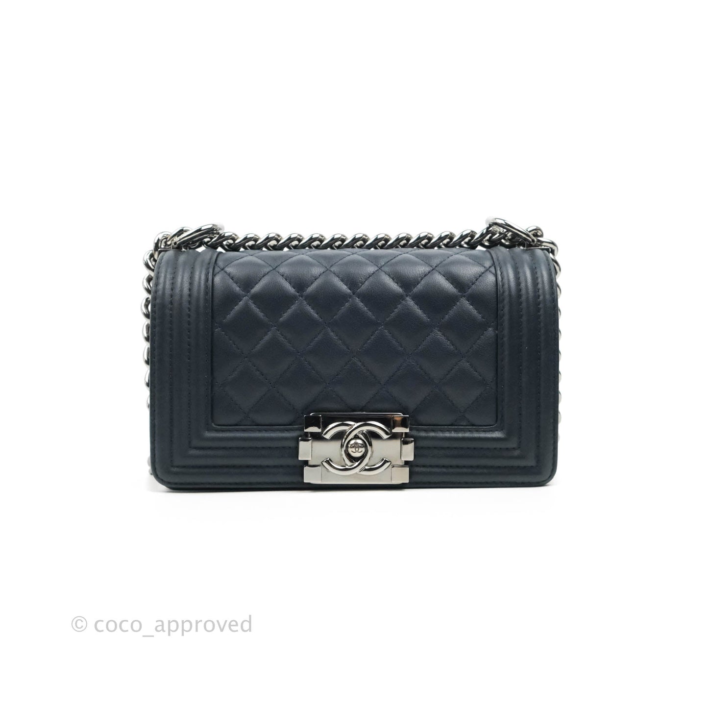 Chanel Small Quilted Boy Navy Calfskin Gun Metal