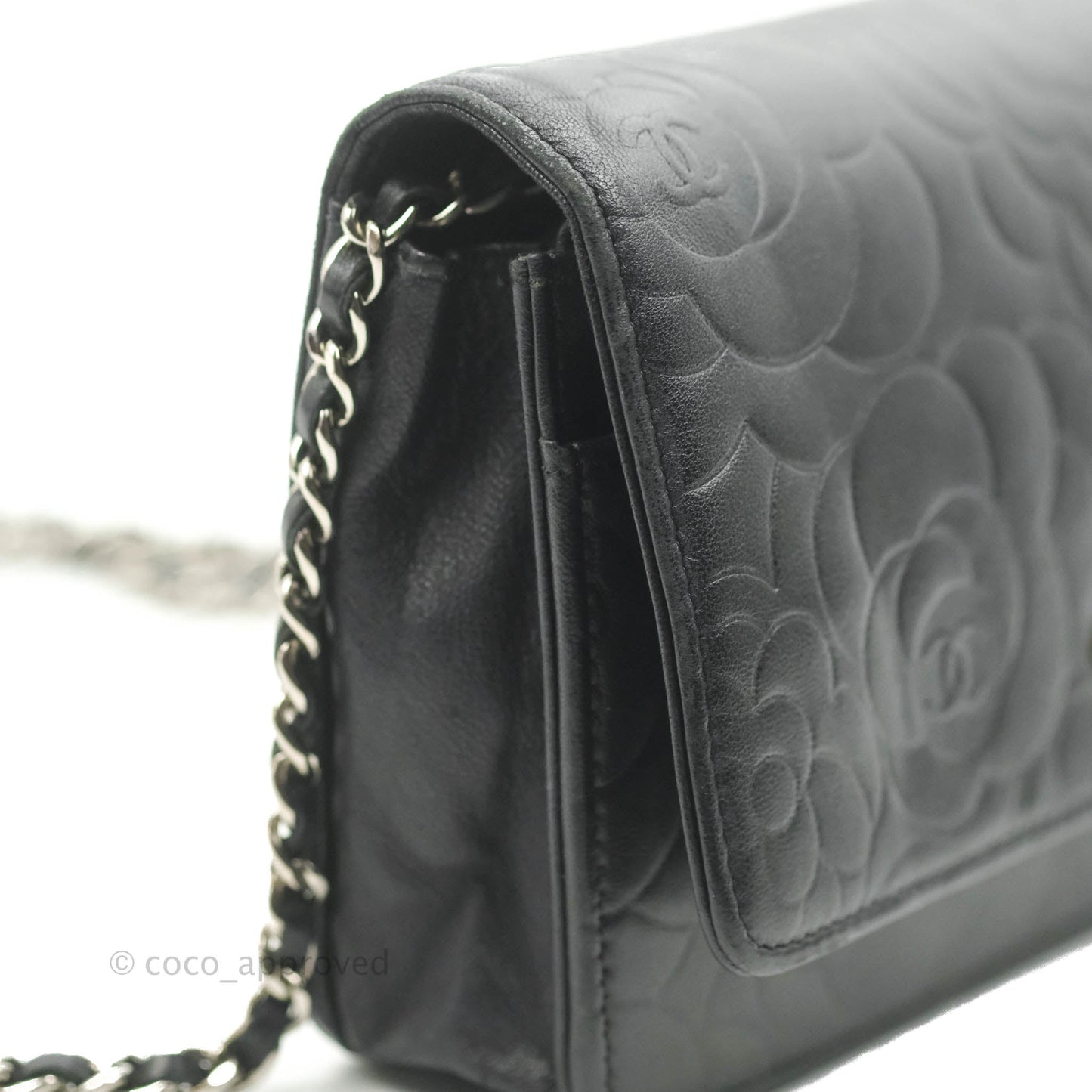 Chanel Camellia Wallet on Chain WOC Black Lambskin Silver Hardware