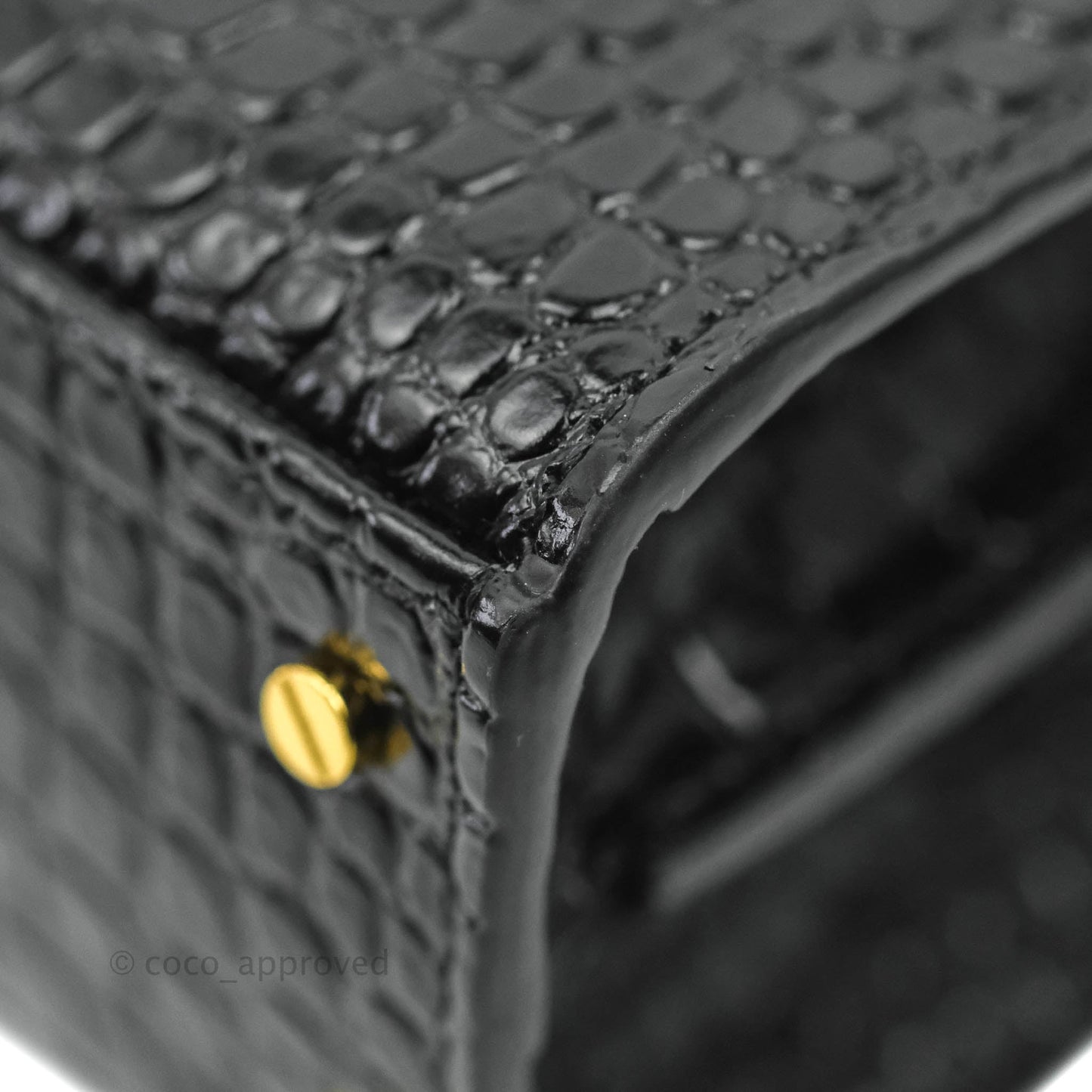 Saint Lauren Cassandra Mini Top Handle Bag Black Crocodile-embossed Shiny Calfskin