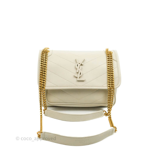 Saint Laurent Niki Baby Chain Bag Blanc Vintage Lambskin Gold Hardware