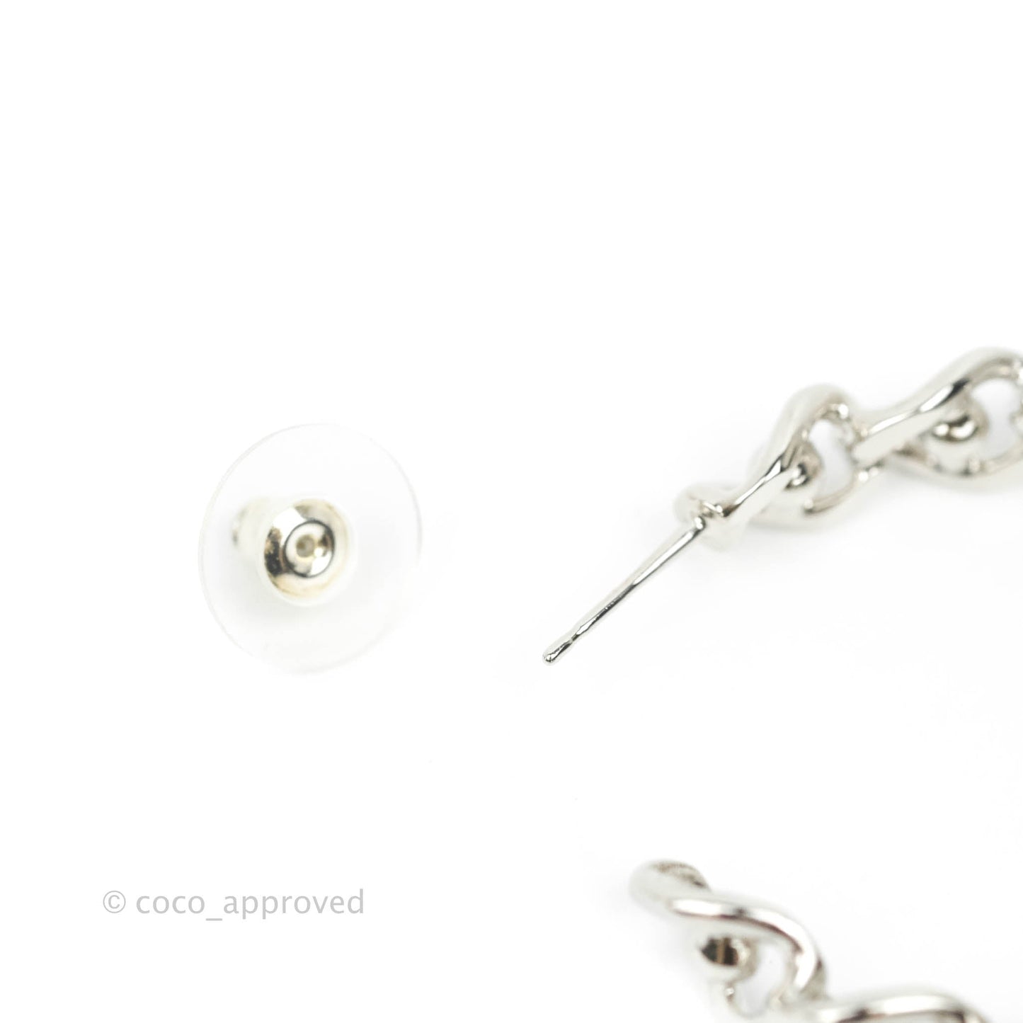 Chanel CC Chain Hoop Earrings Silver Tone 22A